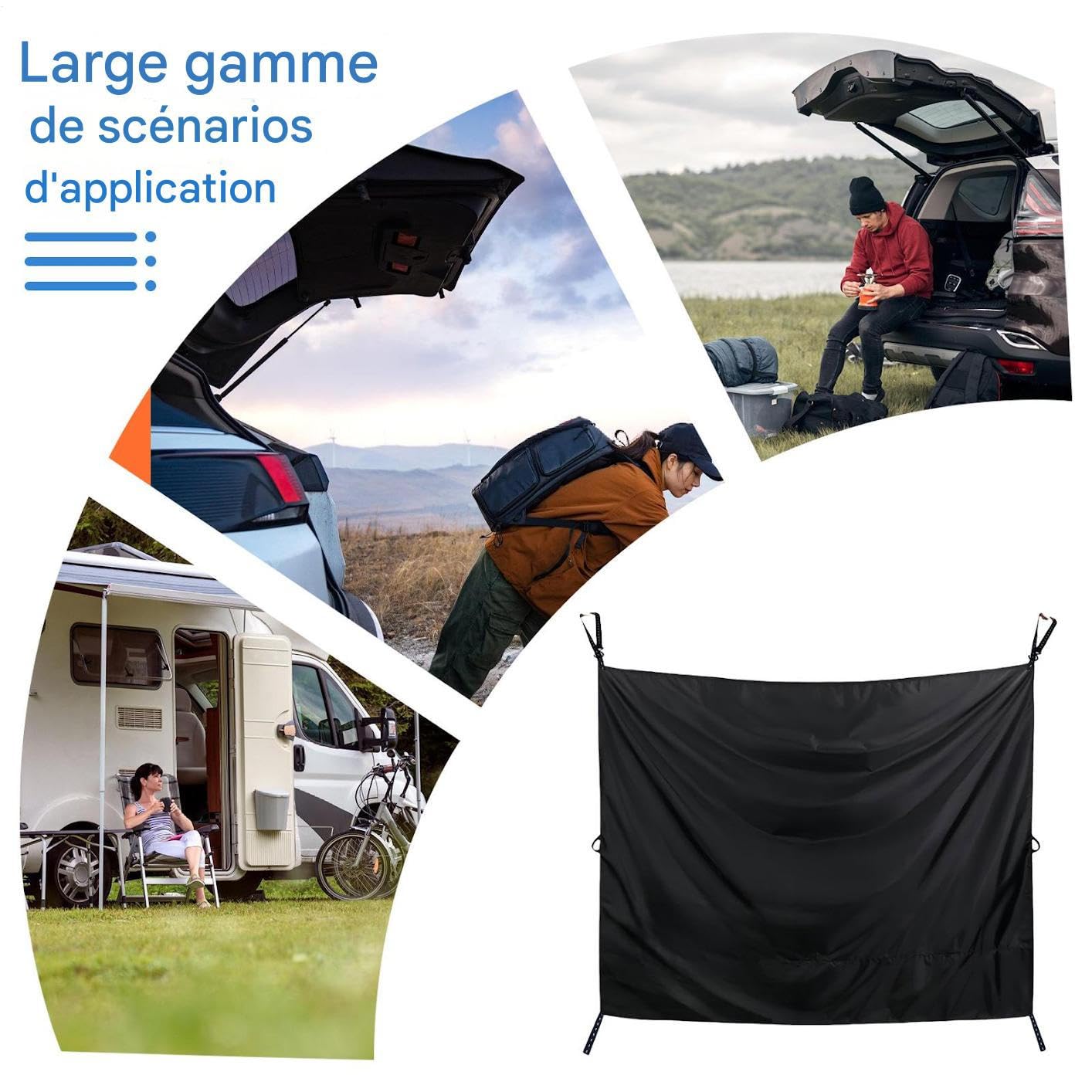 Générique Rideau Voiture Pare, Rideaux De Douche pour Porte Arrière De Camping-Car, Rrideau Douche Van Aménagé D'Intimité - Grand Pare- Réglable avec Crochets Magnétiques pour Douches Camping-Car