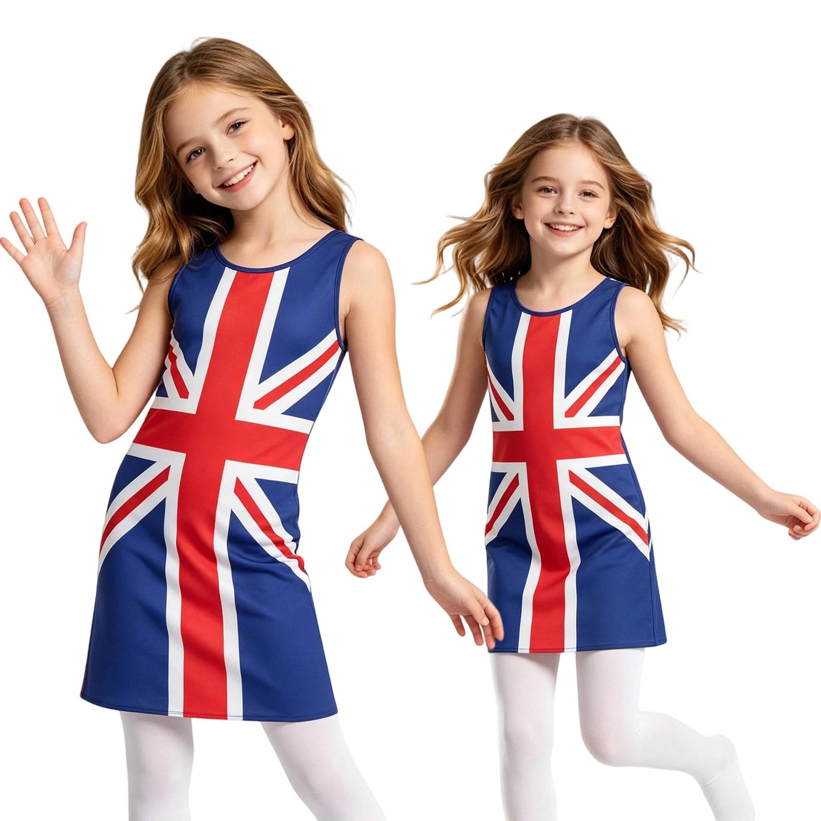 Childs Union Jack Dress Red, White and Blue Union Jack Flag Classic Dress King's Coronation, 90s Music Icons, Brit Pop, VE Day and Other Fancy Dresses Events
