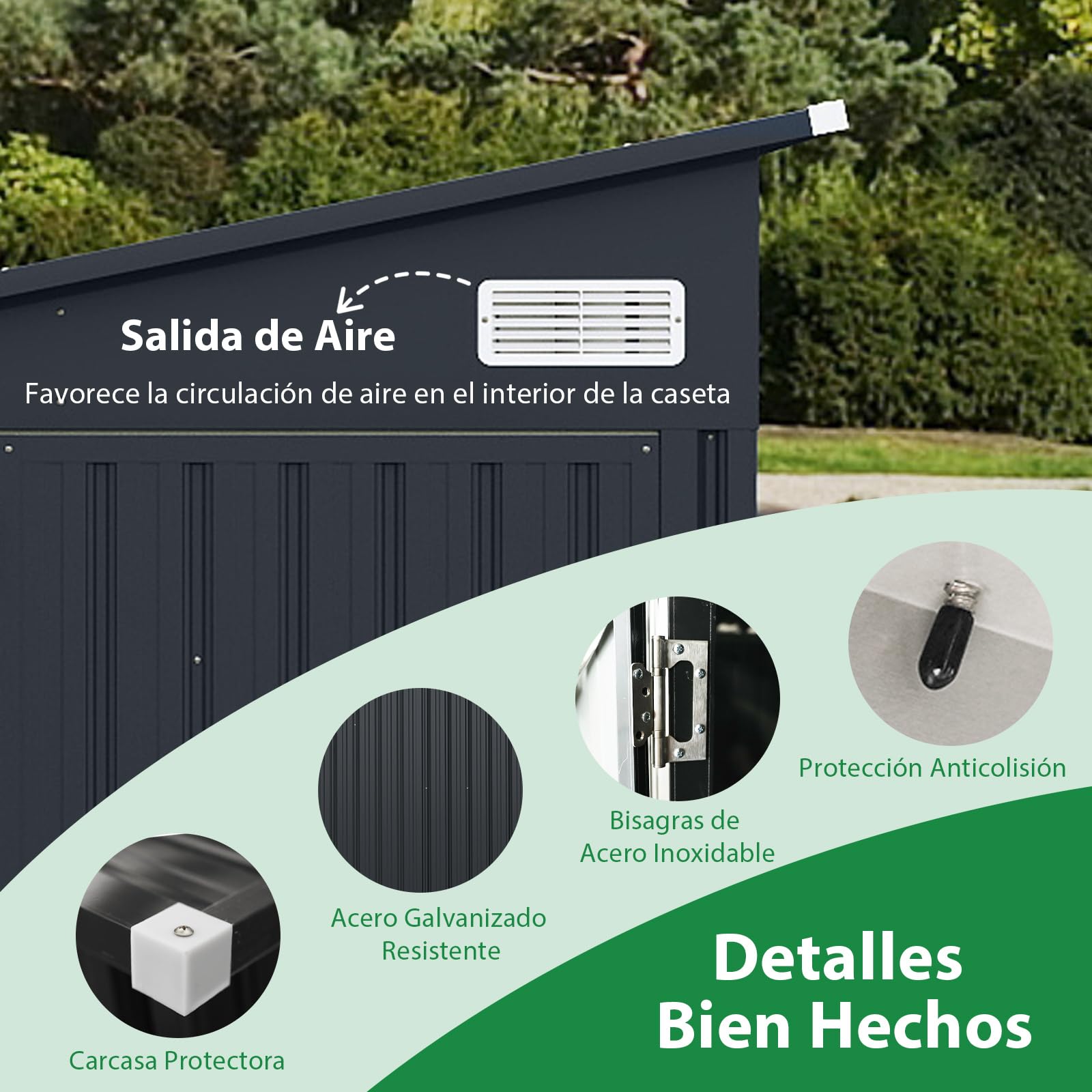 COSTWAY Caseta de Jardín Exterior 7,13 m³, 235 x 174 x 197 cm, Cobertizo de Jardín Exterior, 3 Puertas, Cerradura y Techo Inclinado, Acero Galvanizado, Garden Shed Grande para Bicicletas