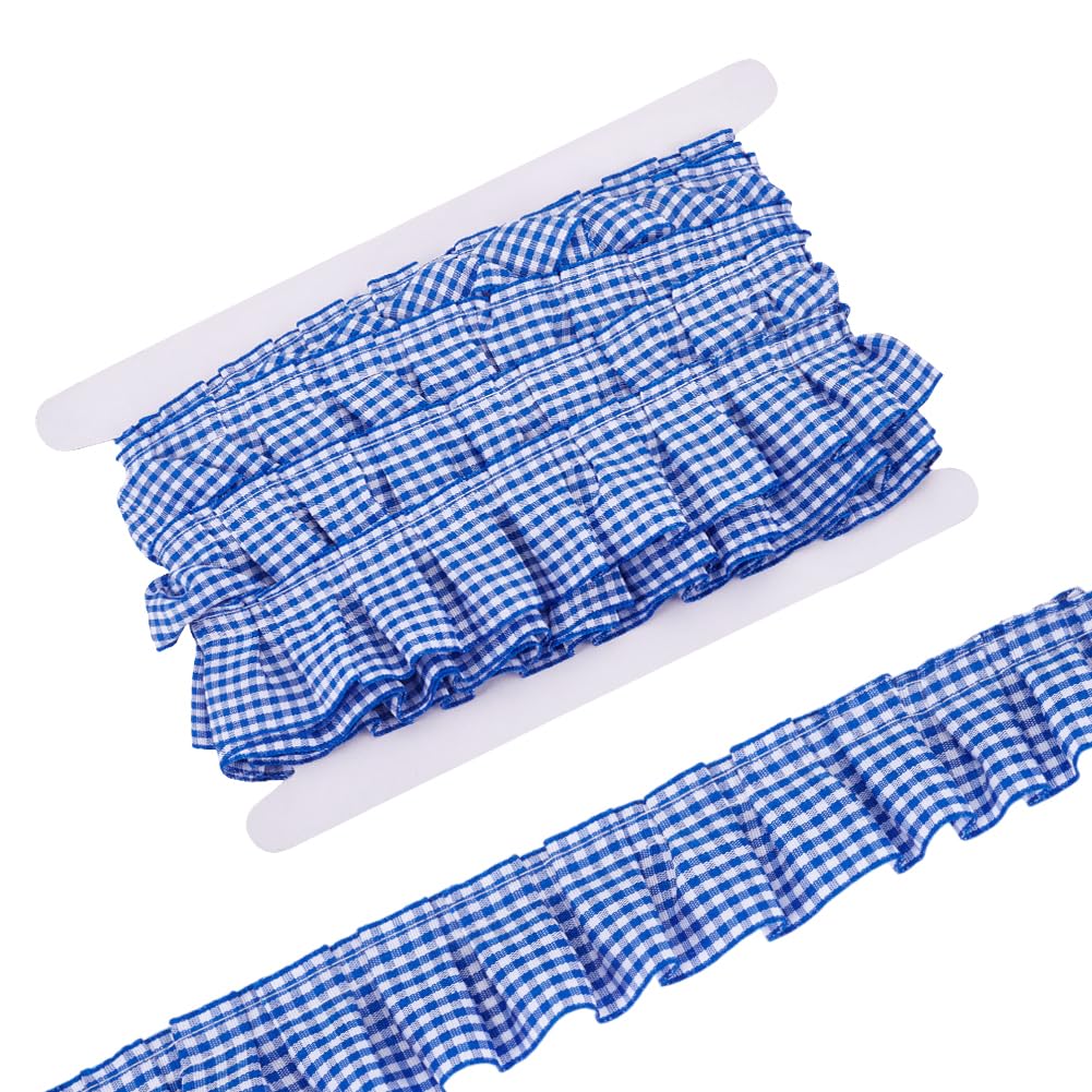 Ruban à volants vichy bleu pour relooker vos vieux coussins