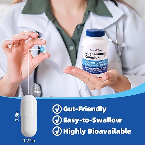 Miniatura 8 de PeakVigor Wellness Premium Suplemento de magnesio  Complejo de 976 mg con glicinato, citrato, malato, L-treonato y B6  90 cápsulas vegetales  45