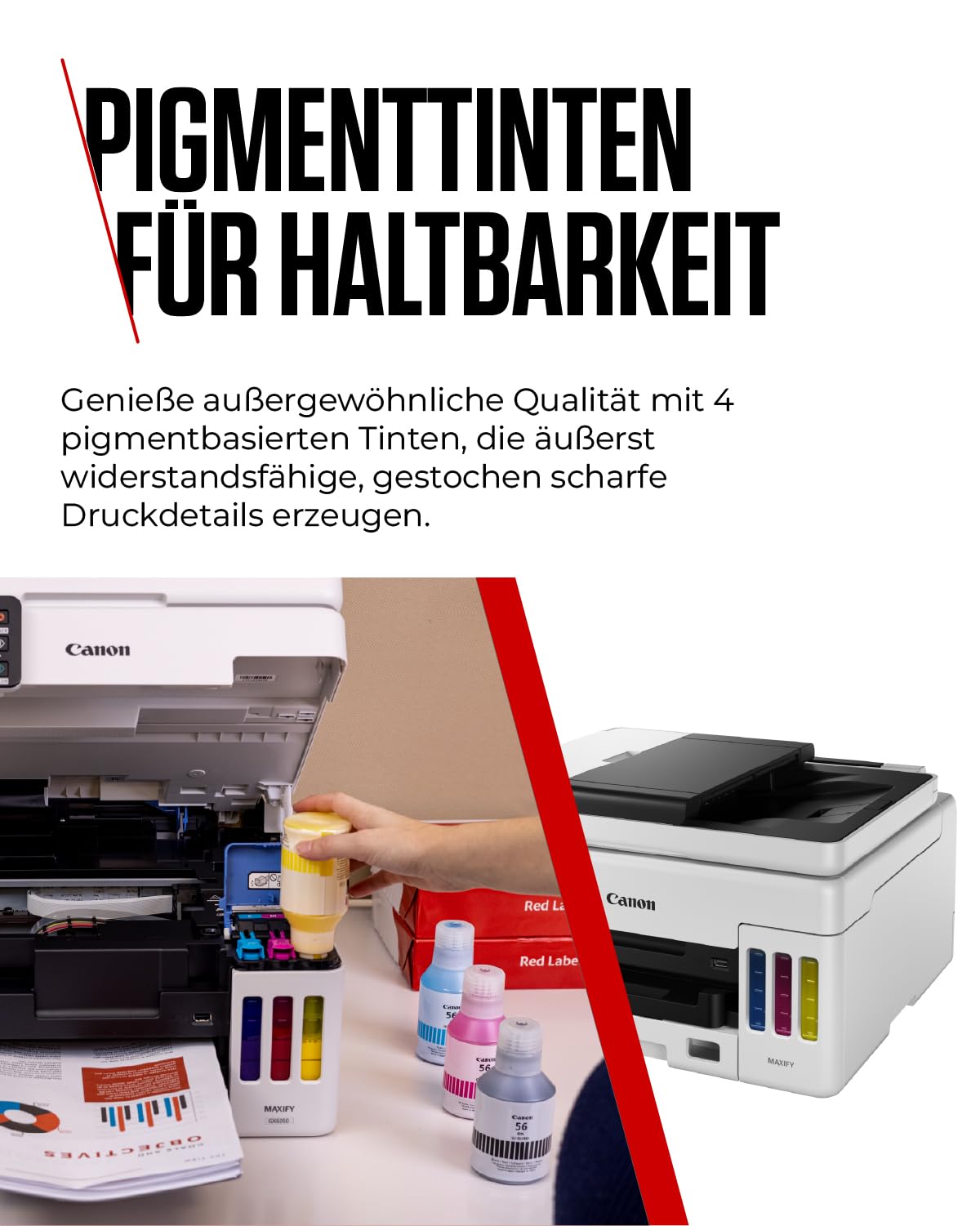 Canon MAXIFY GX6050 MegaTank drukarka wielofunkcyjna 3 w 1 (druk atramentowy, kopiowanie, skanowanie, 50 arkuszy ADF, A4, Wi-Fi, LAN, ekran dotykowy LCD 6,9 cm, druk dwustronny, niskie koszty