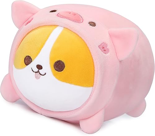 AIXINI Linda almohada de peluche de cerdo Corgi de 15.7 pulgadas, animal de peluche Shiba Inu, suave kawaii Corgi con disfraz de cerdo, almohada