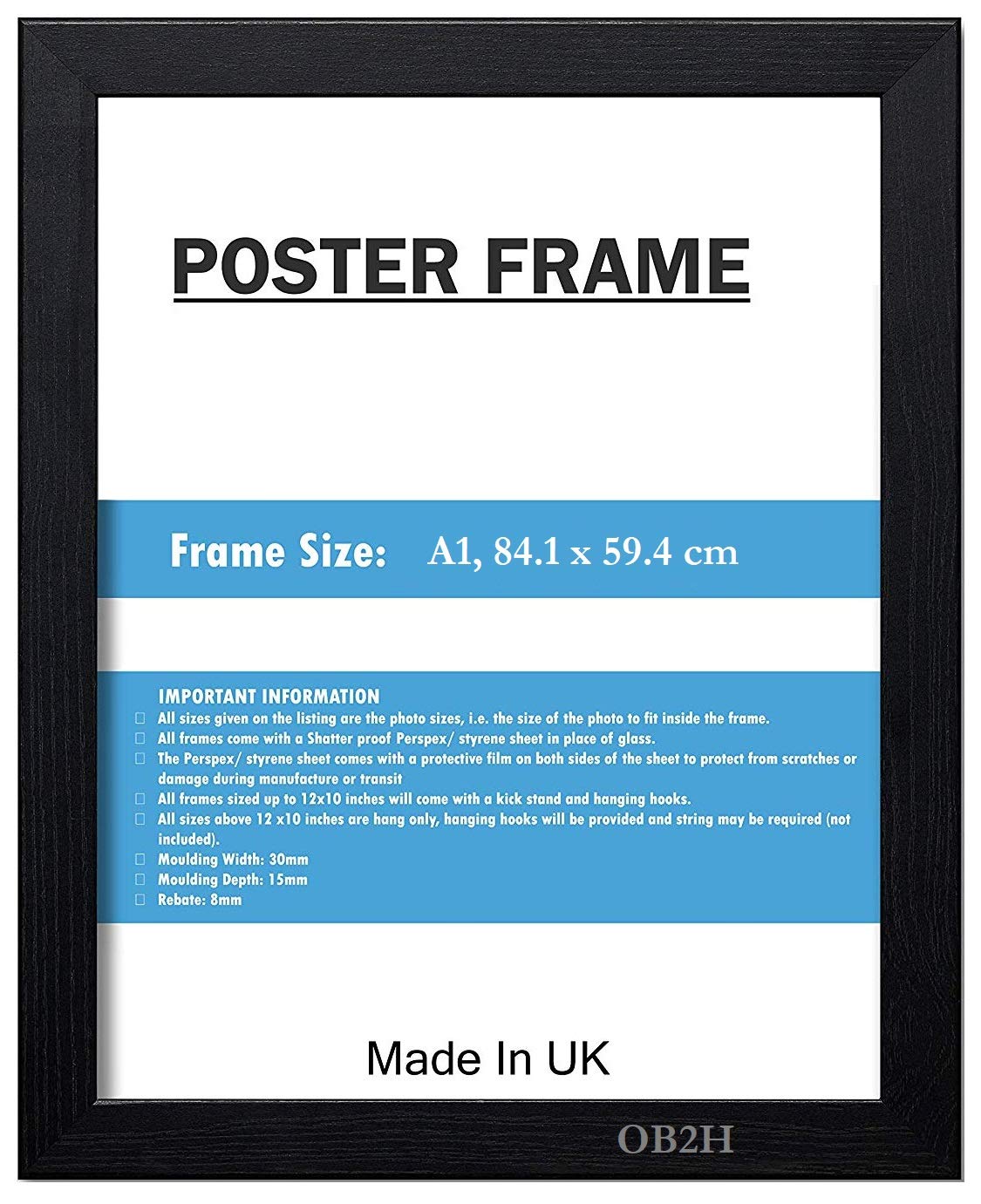 A1 Black Poster Frame, Size,84.1 x 59.4 cm, (840 x 594 mm)