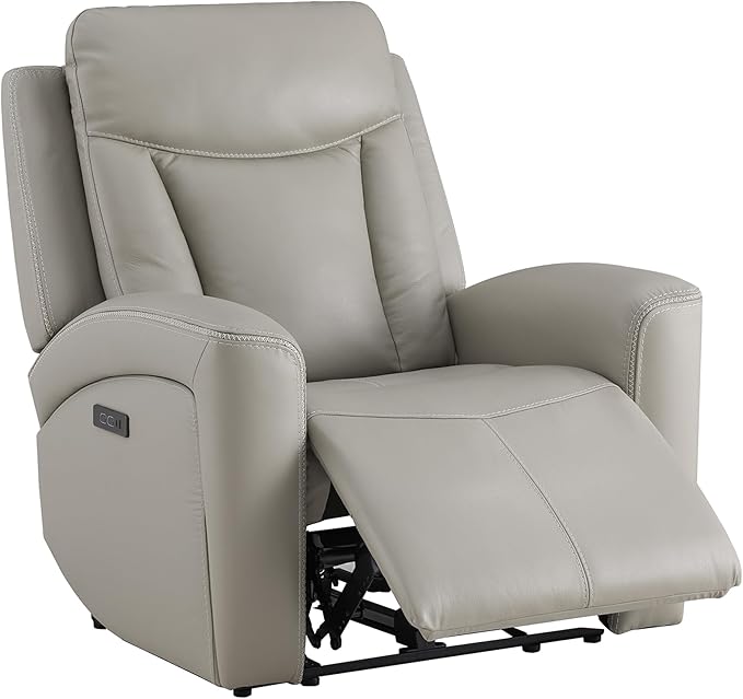CHITA Genuine Leather Power Recliner Chair for Adults, Super Zero Gravity Recliner with Adjustable Power Headrest & USB/Type-C Ports, for Living Room, Bedroom & Home Theater, Light Gray