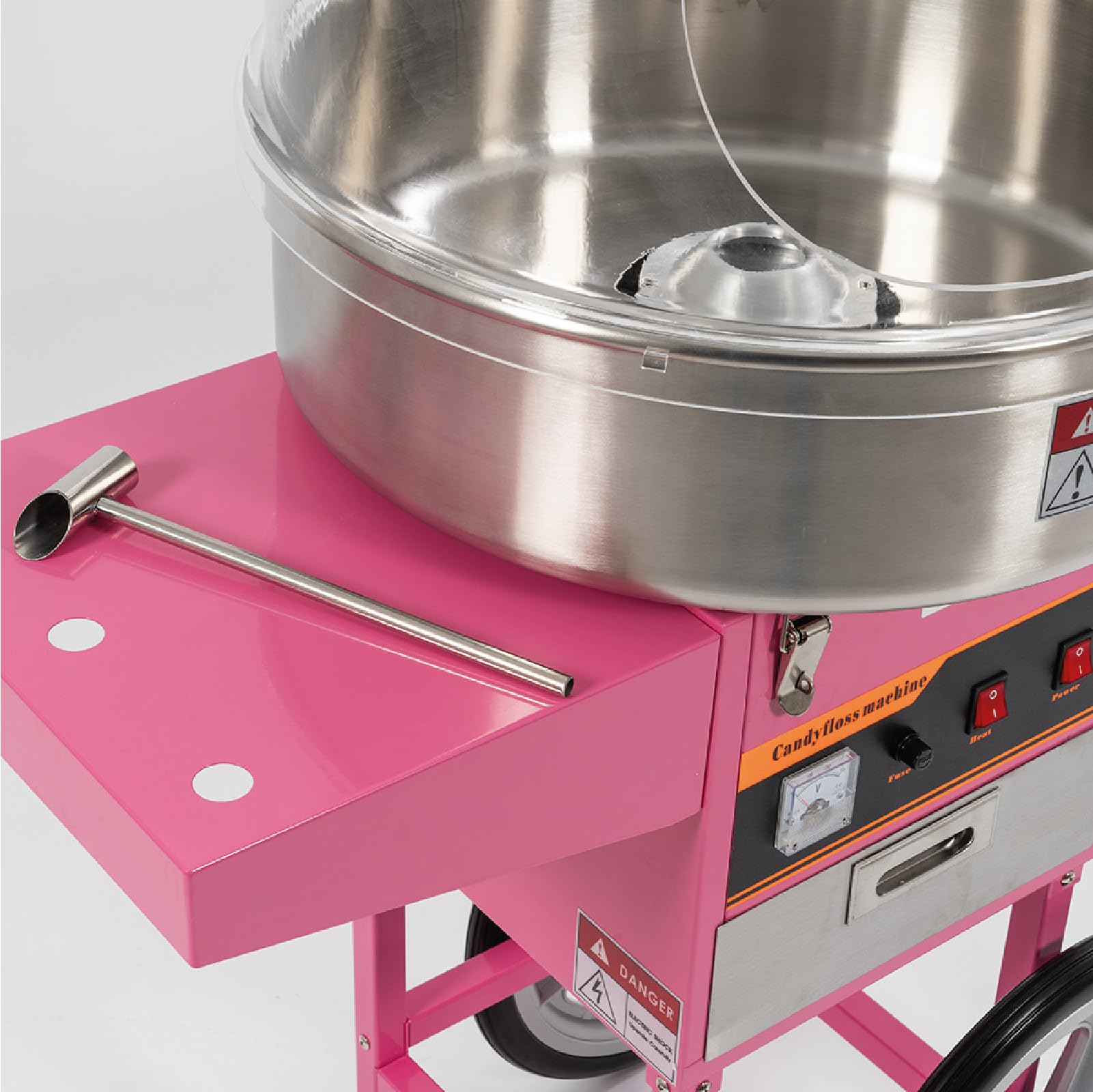 Máquina de Algodón de Azúcar Profesional con Carrito y Cúpula de Metacrilato Resistente. Algodonera Fácil de Limpiar para Eventos con Garantía Incluida.