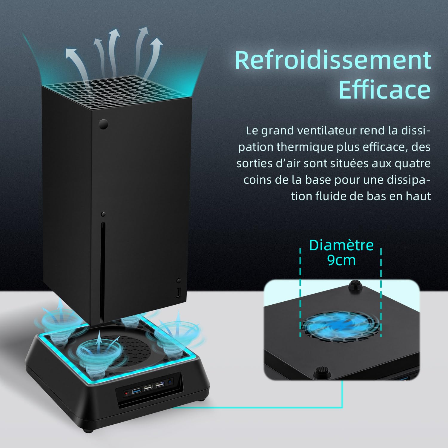 Mcbazel Xbox Series X Support de Refroidissement avec Lumière RVB/Fonction de Refroidissement Réglable/Indicateur LED/Ports USB 3.0/USB 2.0 pour Xbox Série X