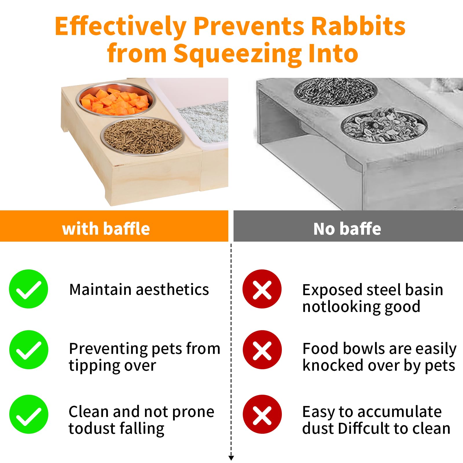 Caja de arena para conejos con comedero de heno y cuencos, comedero de madera para animales pequeños, cobayas y hámsters