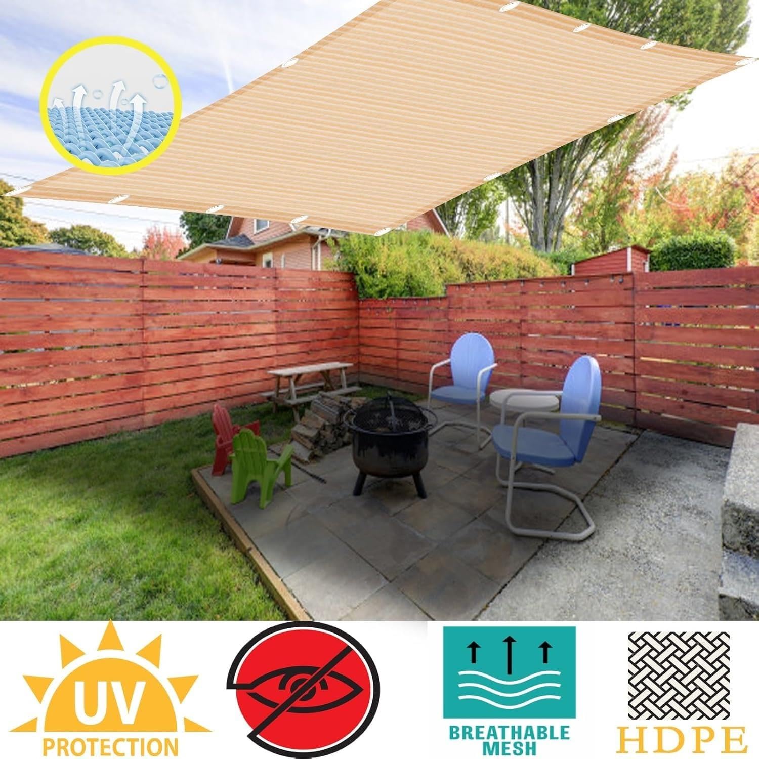 Tenda da Sole Parasole, 95% di Protezione dai Raggi UV, in Poliestere PES, Resistente alle intemperie, Durevole, Idrorepellente, Personalizzabile(4x7m)