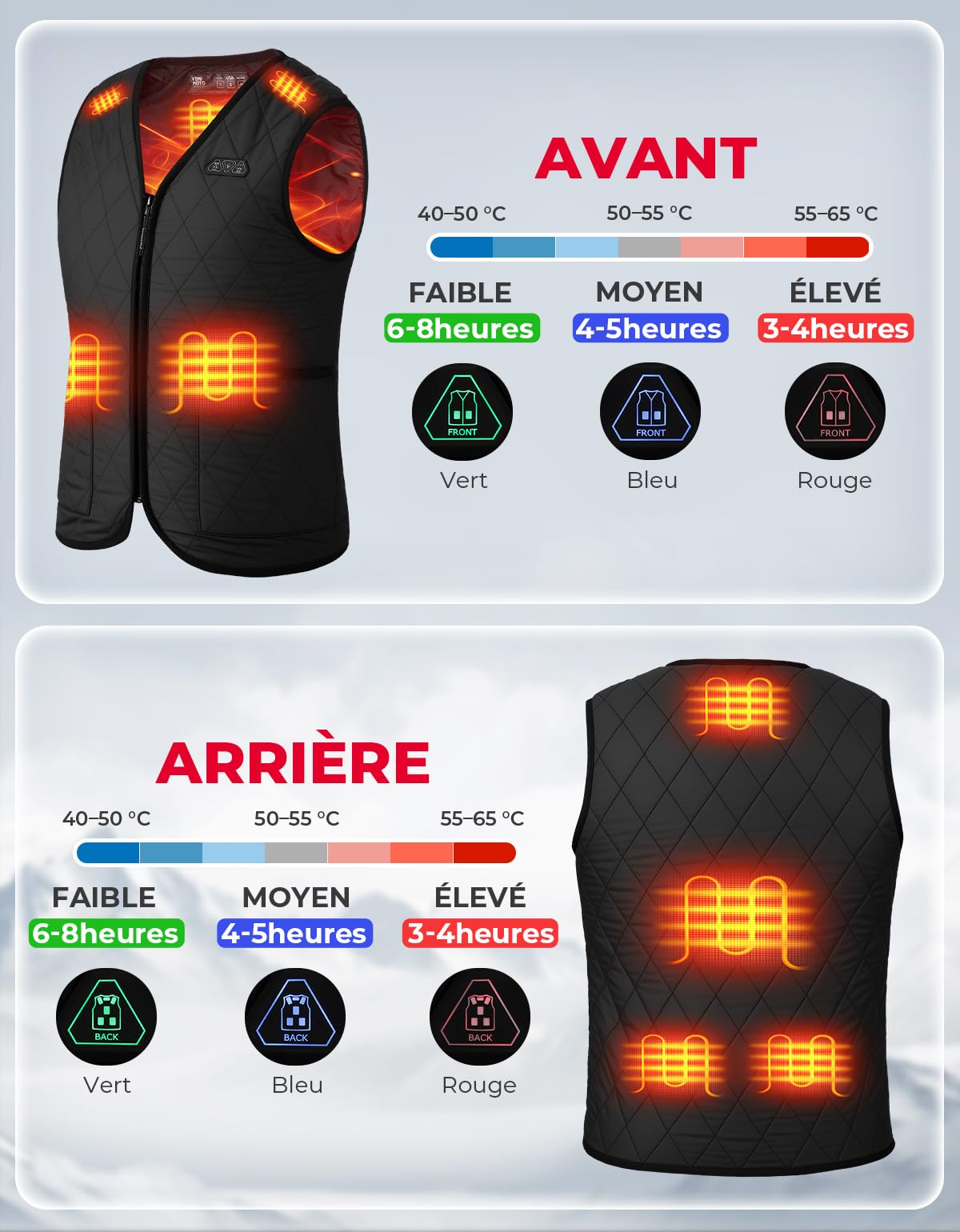 KEMIMOTO Gilet Chauffant Femme, Double Contrôle 8 Zones de Chaleur, Veste Chauffante Femme Thermique Intelligent avec Col en V, 3 Niveaux de Chaleur(Sans Batterie)