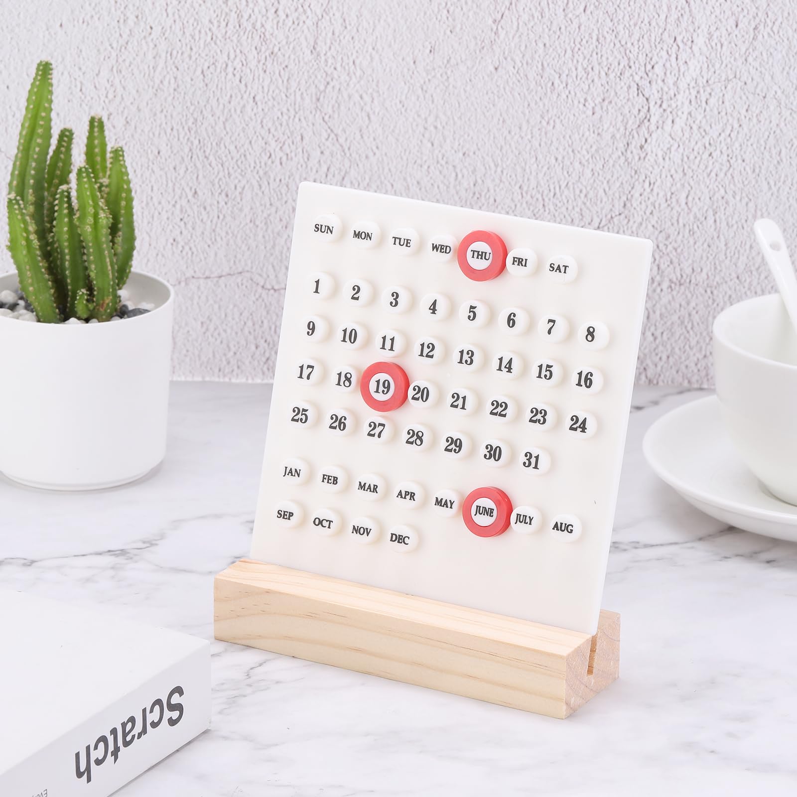 Calendrier Permanent En Acrylique Avec Support Bois – Affichage élégant Des Mois, Semaines Et Dates Pour Bureau Ou Maison