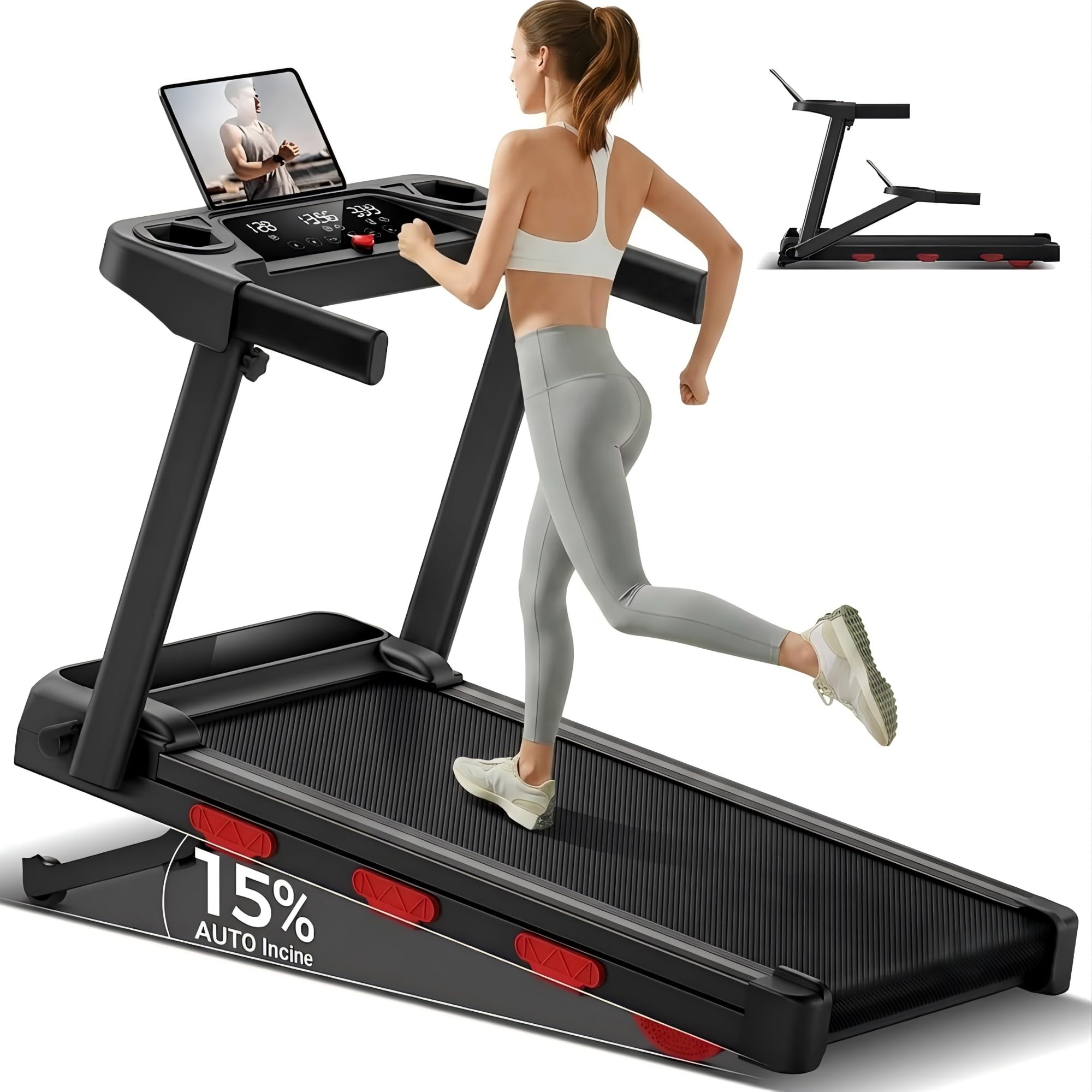 Foldable Walking Pad for Home, 15% Auto Incline Treadmill, 180KG Capacity