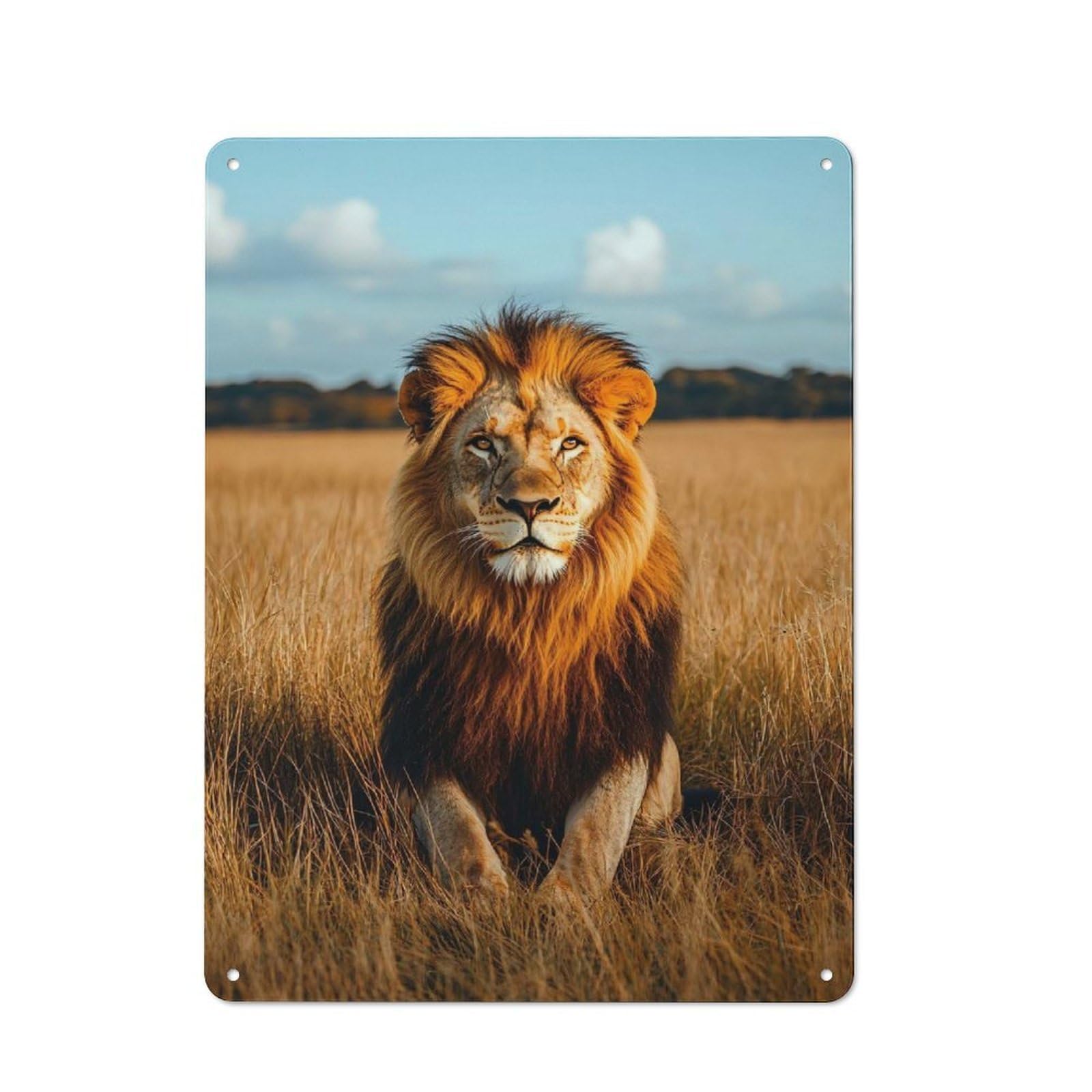 Junmoney Style-3 Tin Wall Plaque 40X30cm With Majestic Lion Portrait In Golden Field For Café Or Restaurant, New Home Wall Decor For Hospitality Interior Collectors