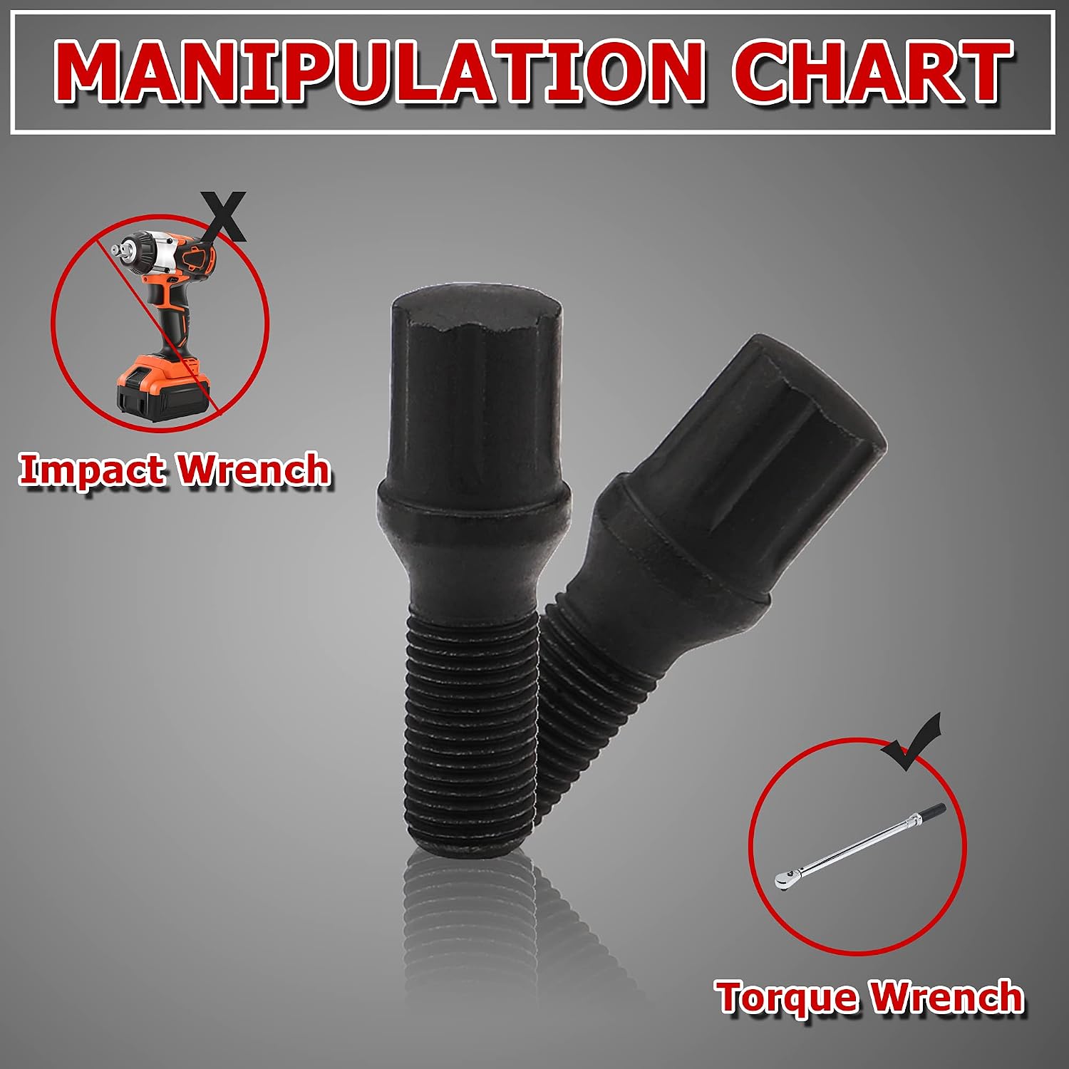 Richeer 20 PCS Black 14x1.5 Spline Tuner Wheel Lug Bolts for Wheel Spacers, 28mm Shank Length 58mm Overall Length Solid Studs Set, 60 Conical Seat