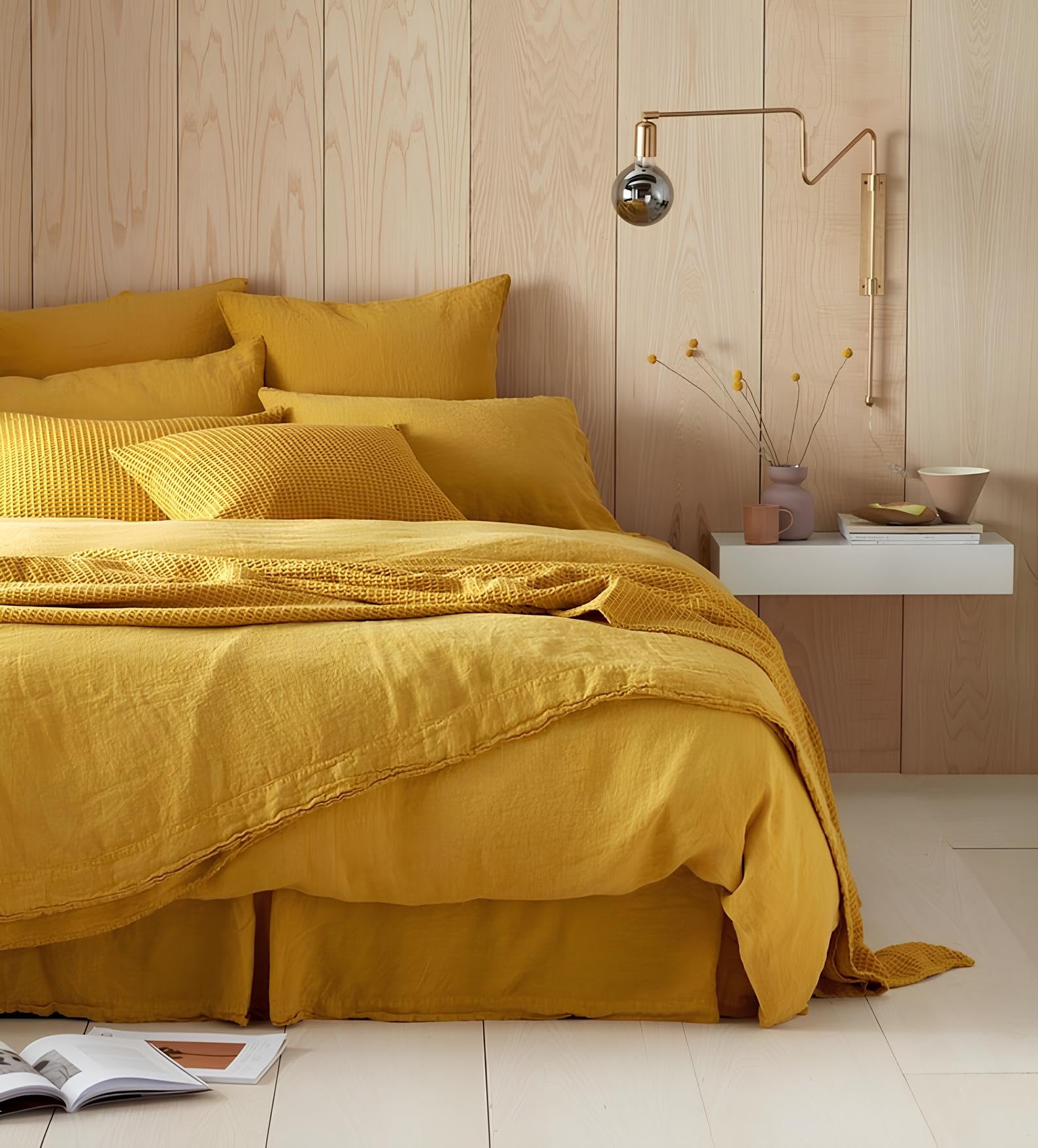 Housse de couette en coton moutarde jaune lit queen size indacorify