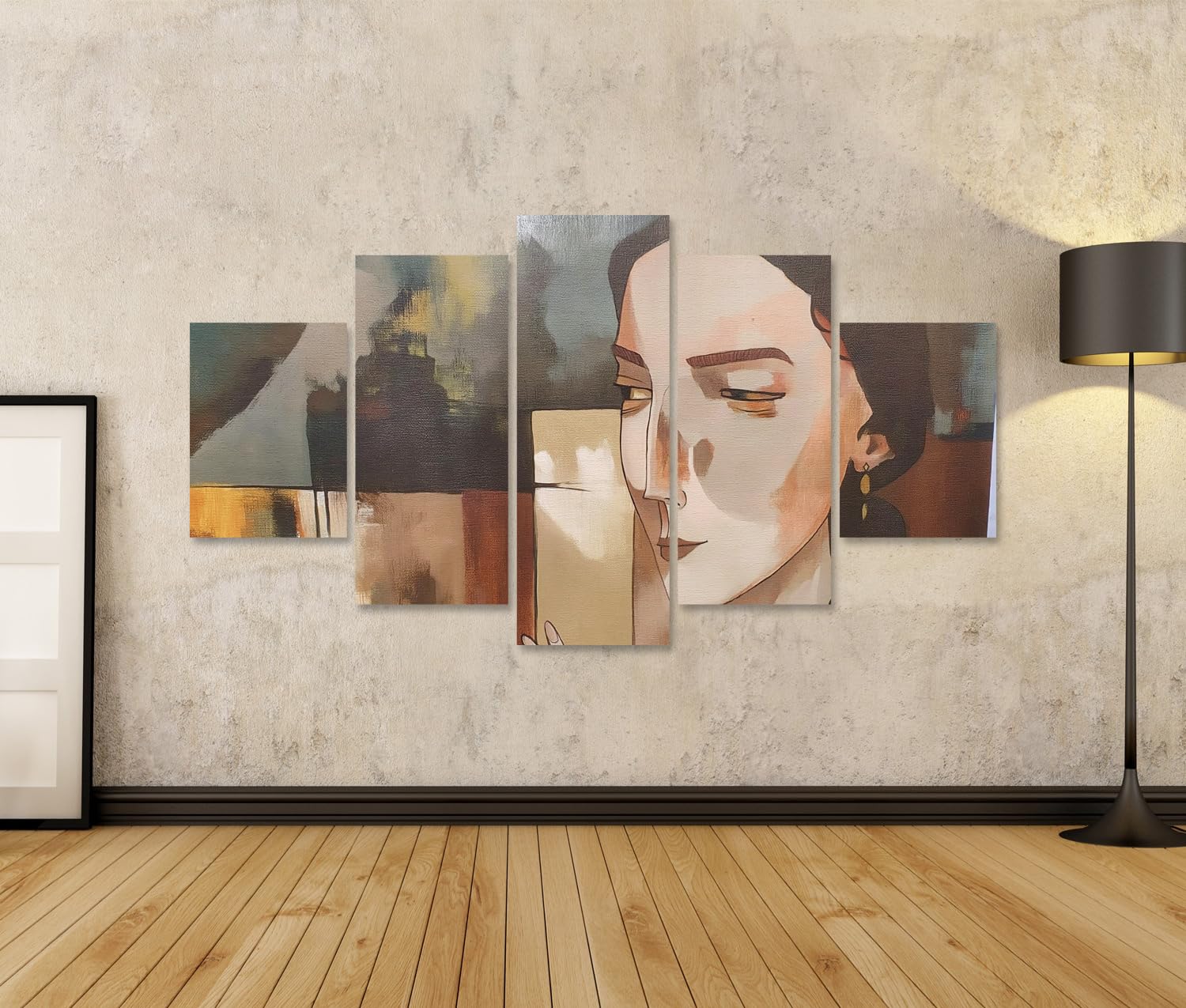 islandburner Bild auf Leinwand Harmonisches Frauenporträt Kunstdruck Wohnzimmer Für Kunstliebhaber - 5-teilig