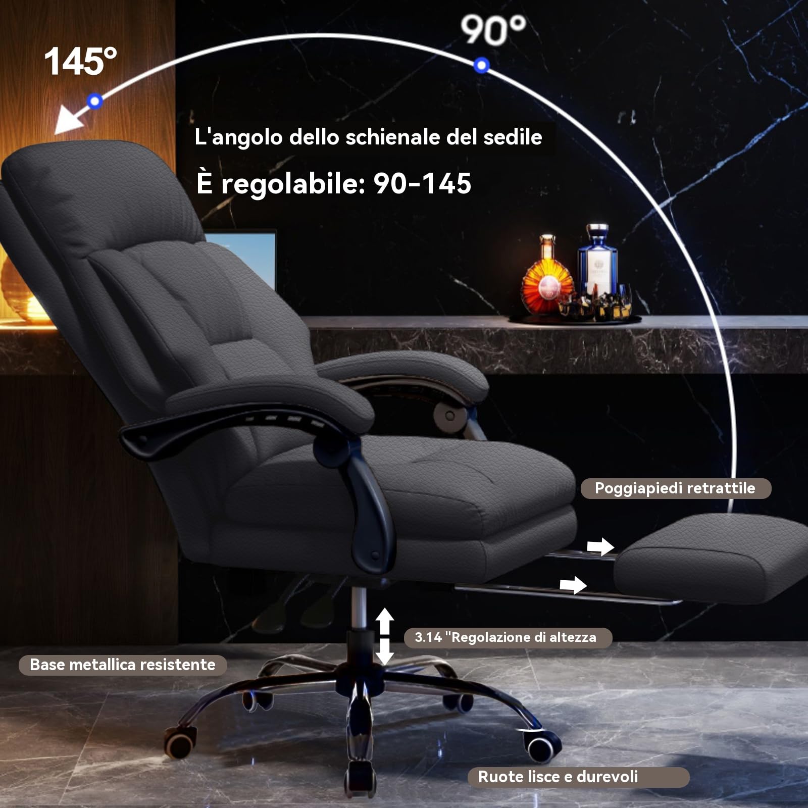 Sedia da ufficio con poggiapiedi Sedia da ufficio direzionale con rotelle Sedia da gioco per computer con schienale alto Sedia da ufficio ergonomica con inclinazione regolabile