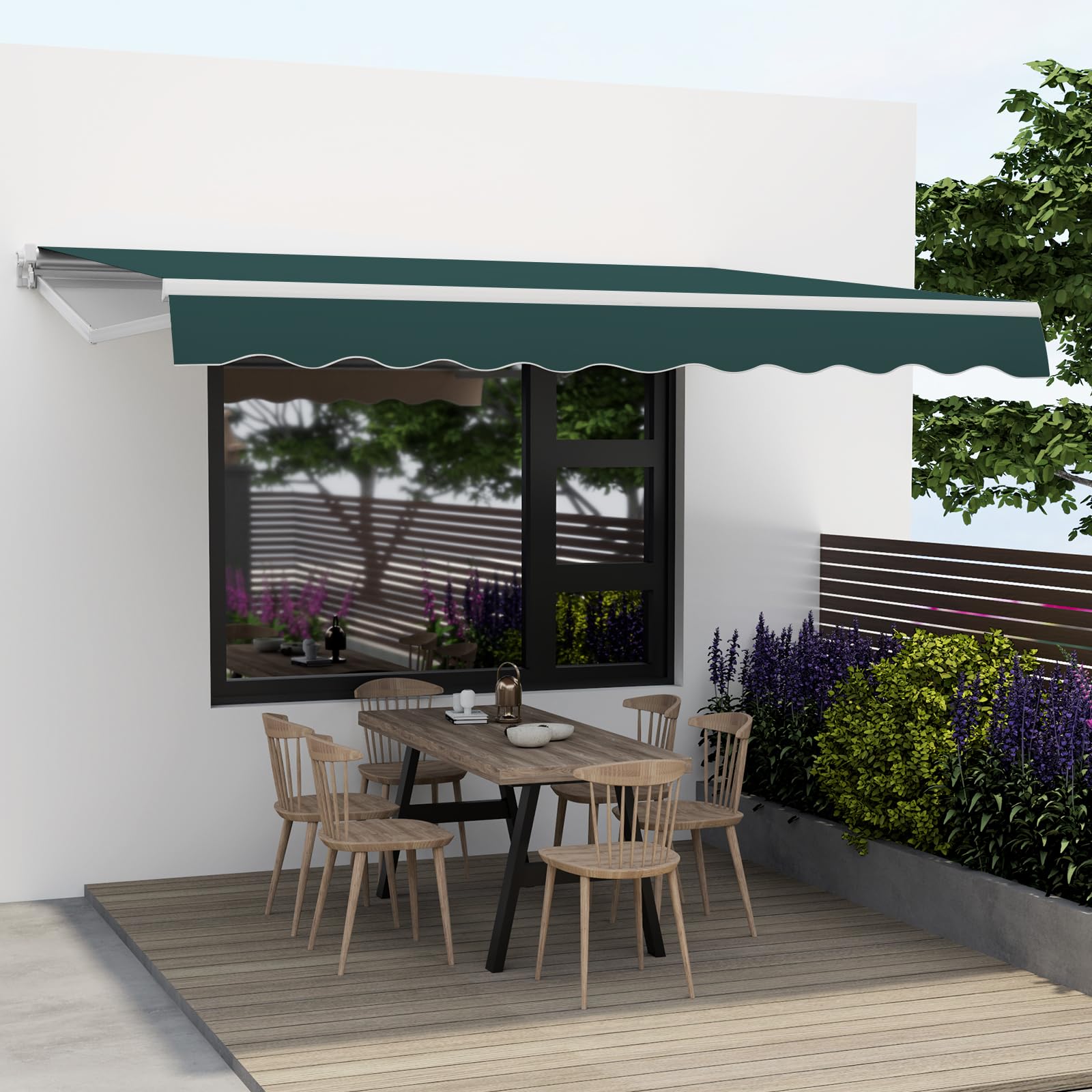 HOMASIS Tenda da Sole per Esterno, 3,6x3M, Tenda Estensibile da Veranda da Giardino, Superficie Impermeabile e Telaio in Alluminio, Tenda da Sole a Caduta per Balcone, Terrazzo (Verde)