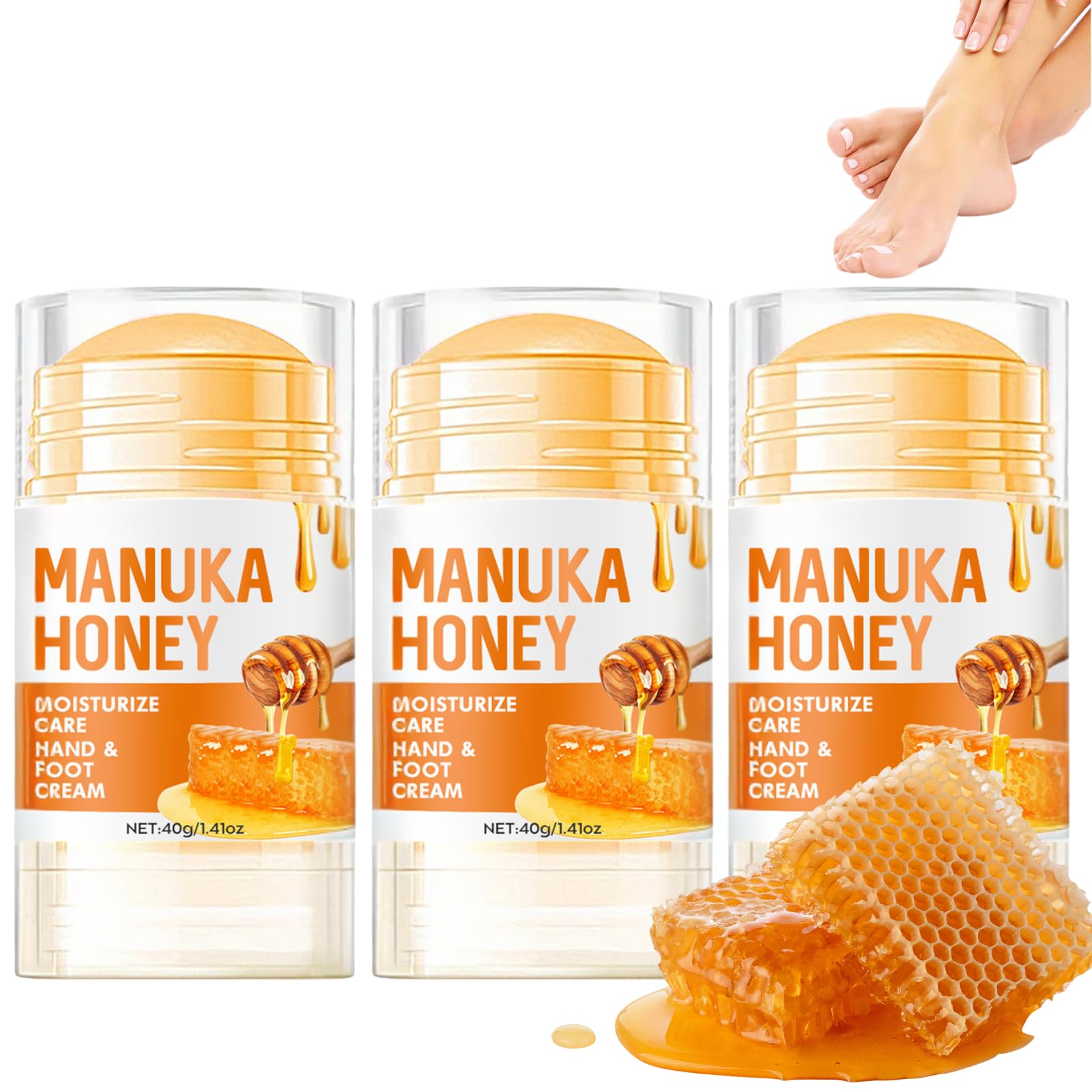 Manuka Honey Heel Balm Stick for Cracked Heel Repair Intensive Foot Cream & Hand Cream for Very Dry Skin Moisturising Stick for Hard Skin 40g Portable Foot Balm *3 Tube