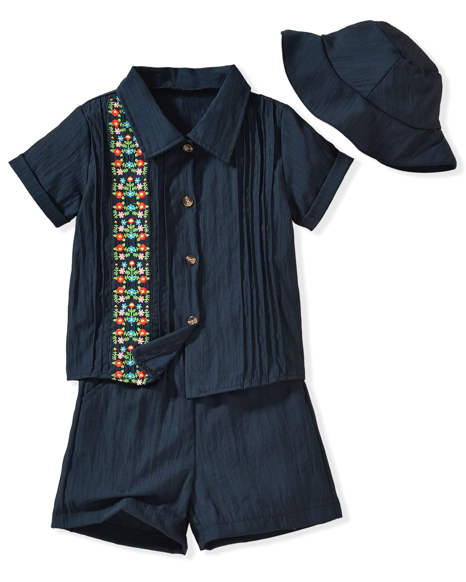 HIHA Toddler Boys Mexican Embroidered Short Set 2-7 Years