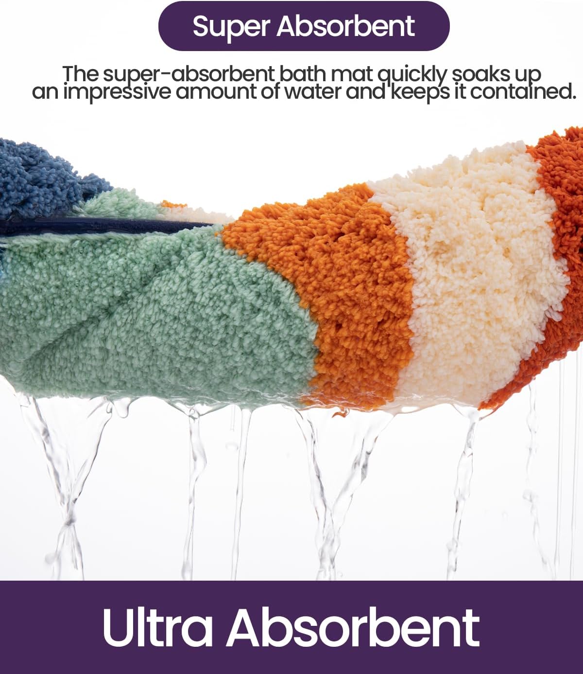 DEXI Bathroom Rug Washable, 24x43 Non Slip Bath Large Mat Absorbent, Soft Plush Microfiber Bathmat Quick Dry for Shower Floor, Colorful