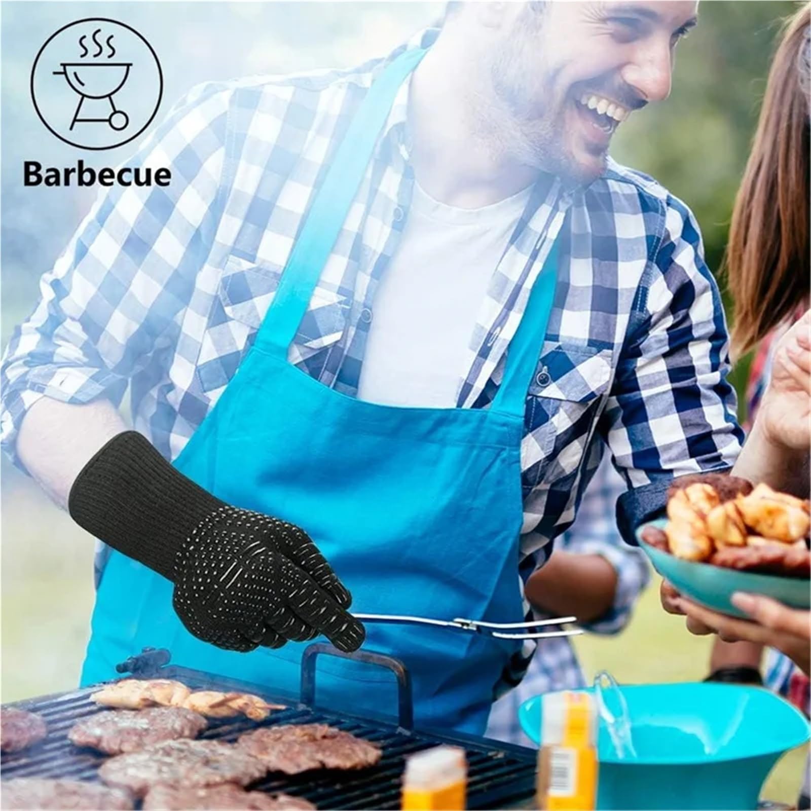 1 par de Guantes for Barbacoa 1472 °F Resistentes al Calor Horno ignífugos Largos Silicona for Asar for Cocina ahumador Camping(Blue 1Pair)