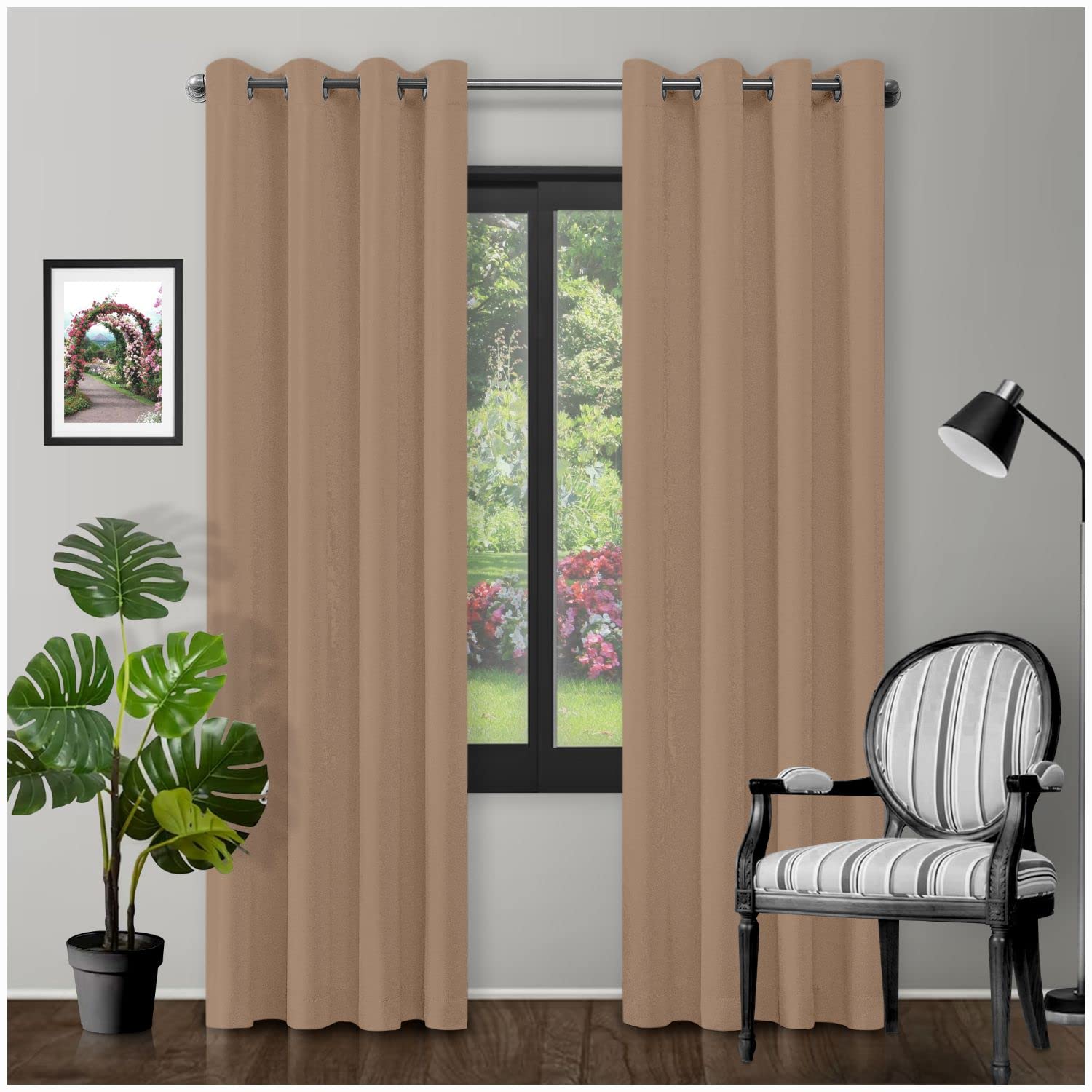 GC GAVENO CAVAILIA Eyelet Top Blackout Curtains Large Door Thermal Insulated Panels For Bedroom/Living Room, Latte, 66X90 Inch