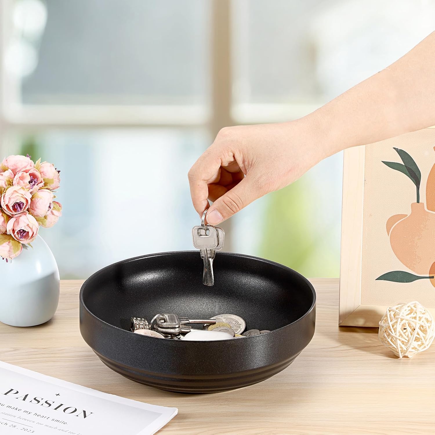 Key Bowl for Entryway Table, 8.3" Decorative Bowl for Keys, Black image 2