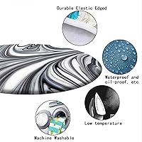 Vista 4 de Mantel con patrón de mármol, borde elástico, adecuado para catering y cocina, se puede limpiar para mesa redonda de comedor, para mesas redondas