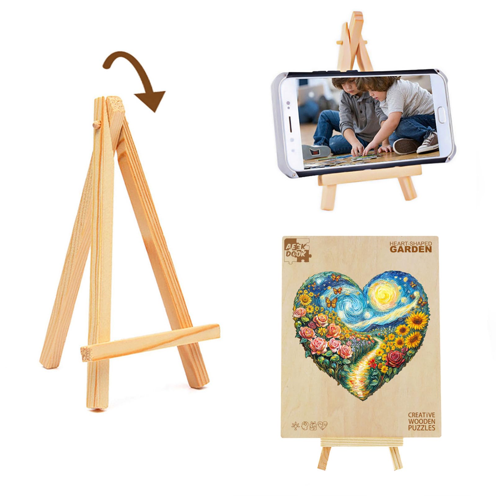Puzzles en bois pour adultes – Puzzle en bois en forme de cœur – Puzzle unique en forme d'animal – Décoration écologique pour la maison et le bureau (M-29 x 28,7 cm)