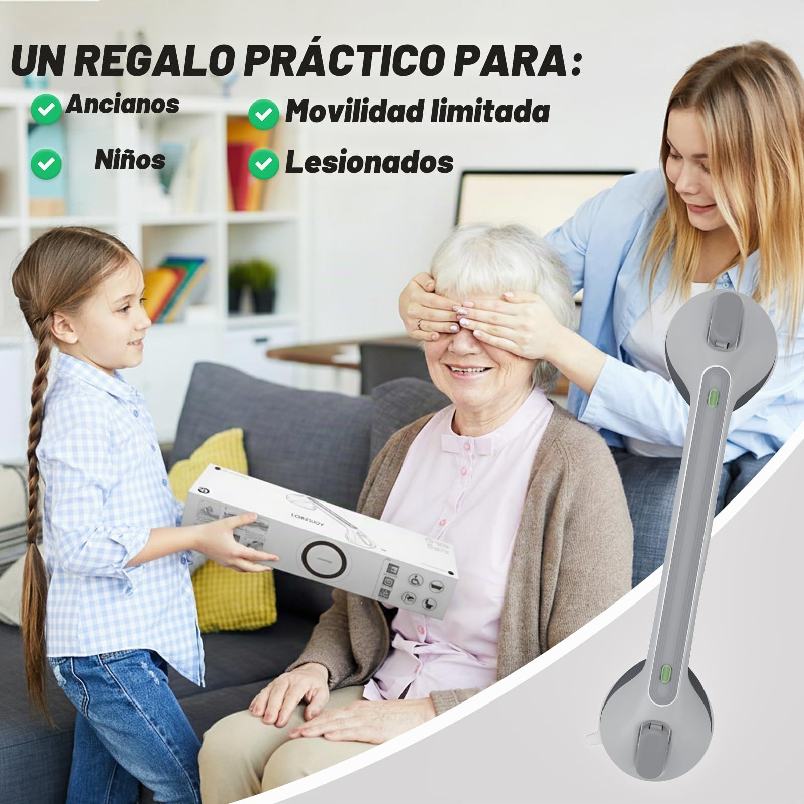 2 Piezas Agarrador Ducha para Personas, Asidero Baño, Asa de Seguridad para Baño con Ventosa, Asa Ducha, Apoyabrazos del Cuarto de Baño Barras de Sujeción Portátil Apoyo Asidero