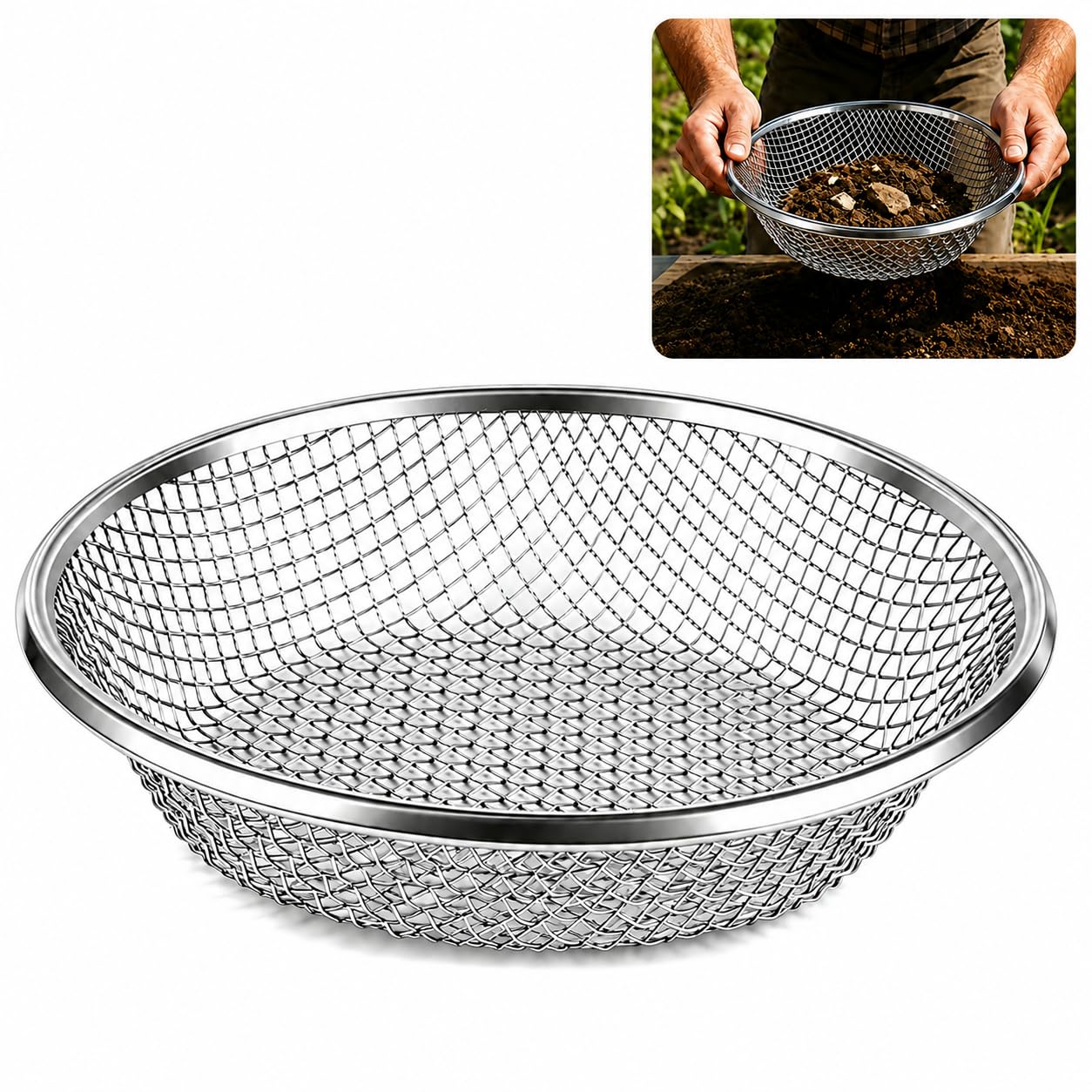 Veyera Garden Sieve, Garden Soil Sieve, Soil Sifter for Gardening, 30cm Metal Compost Garden Sieve for Soil and Stones, 6mm Filters