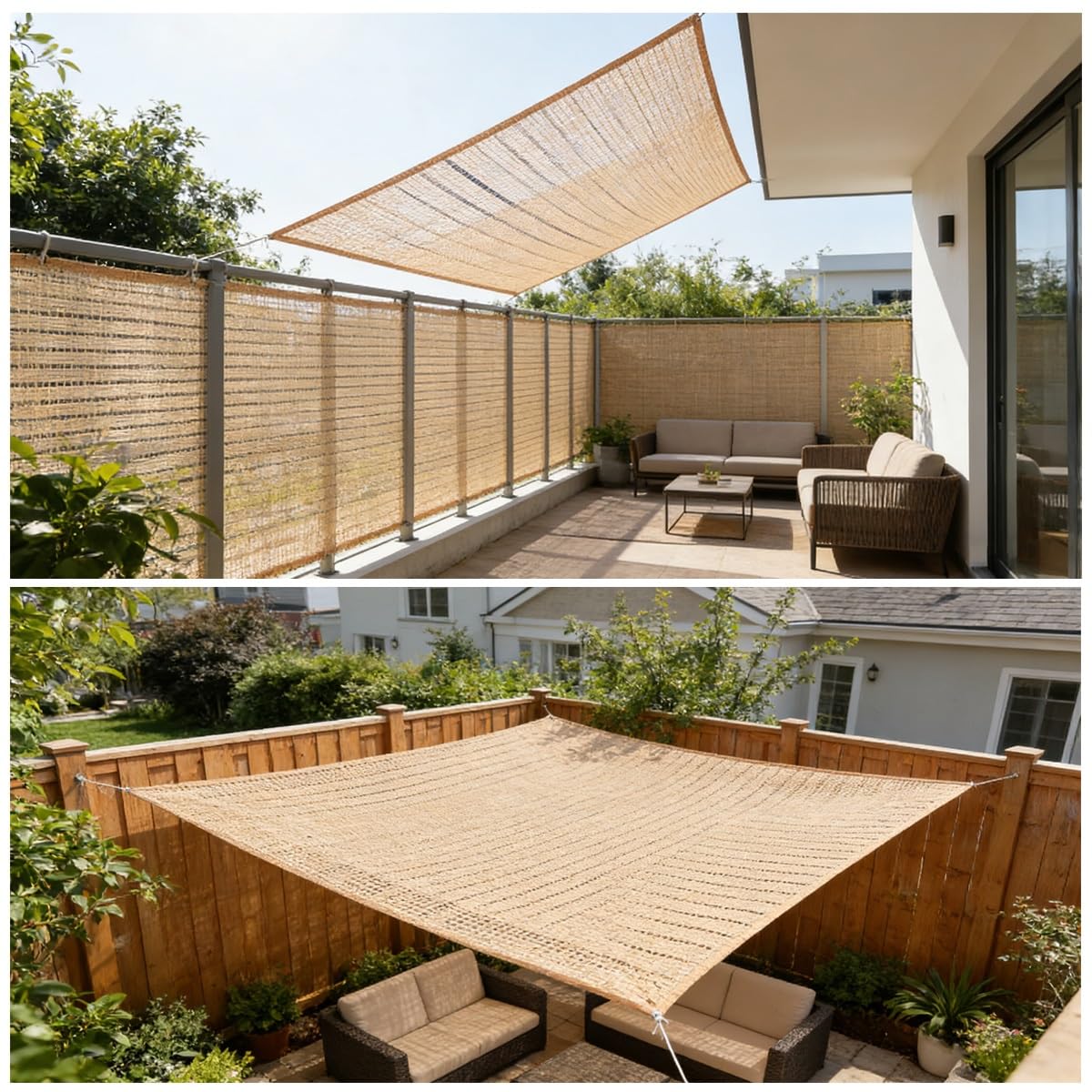 10m x 10m Sichtschutzzaun – Rechteckiges Beiges UV-beständiges Sonnensegel – Für Garten, Terrasse, Hof und andere Außenbereiche(4x5.0m/13.1x16.4FT)