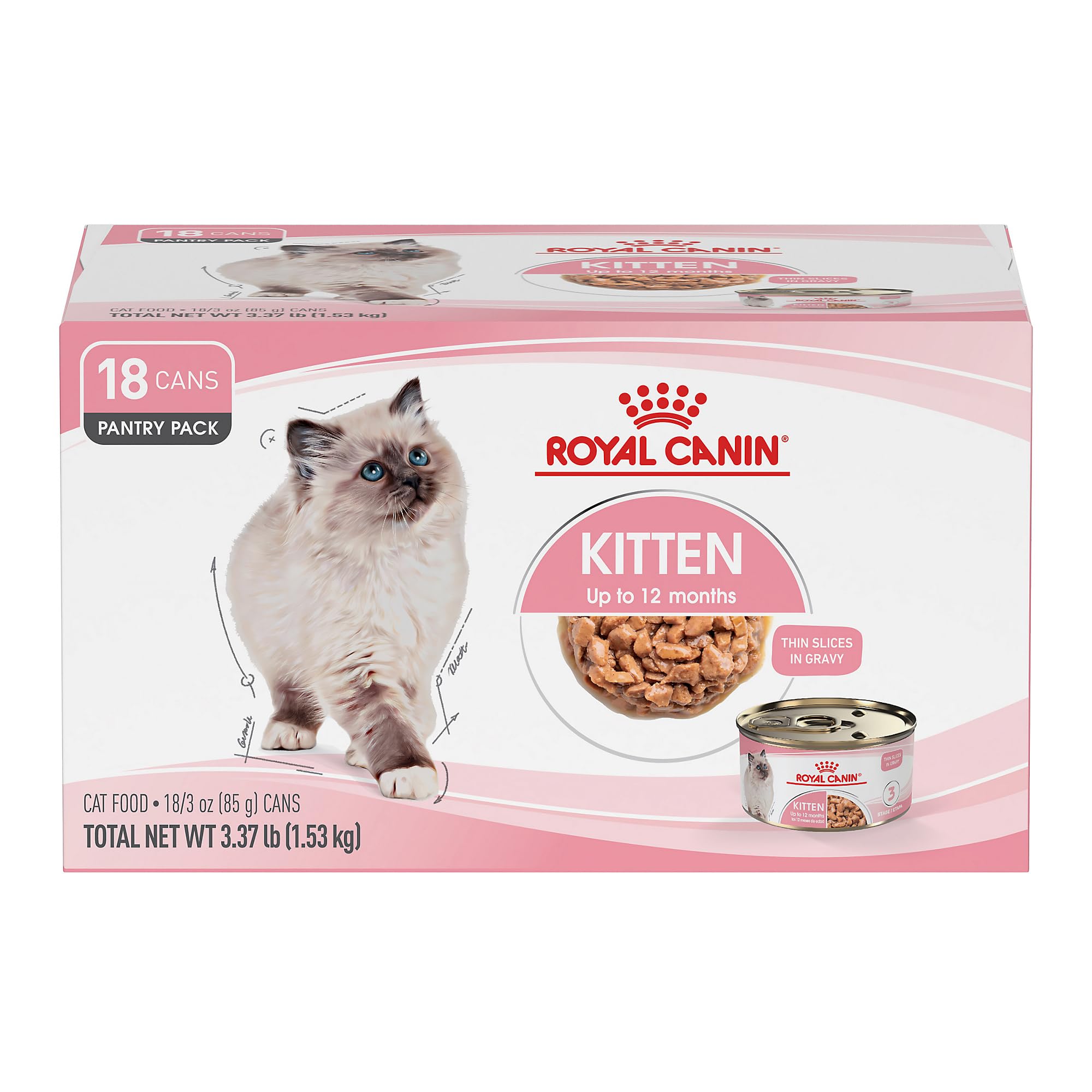 Royal Canin Feline Health Nutrition Kitten Thin Slices in Gravy Canned Cat Food, 3 oz can (18-count)
