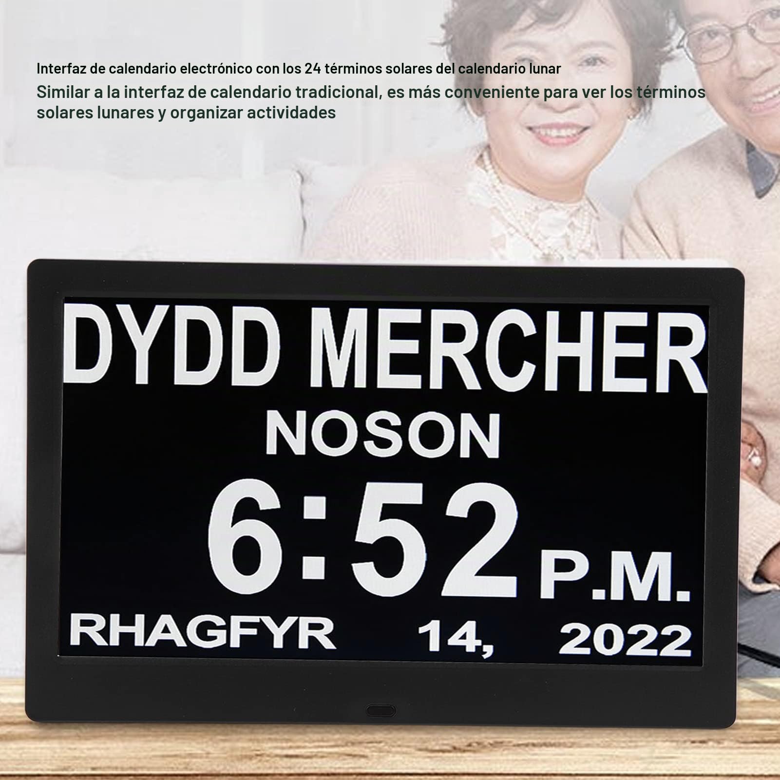 Fockety Reloj digital grande de 10 pulgadas para demencia con 5 alarmas personalizadas, calendario digital regulable, con día y fecha para enfermedades (enchufe europeo)