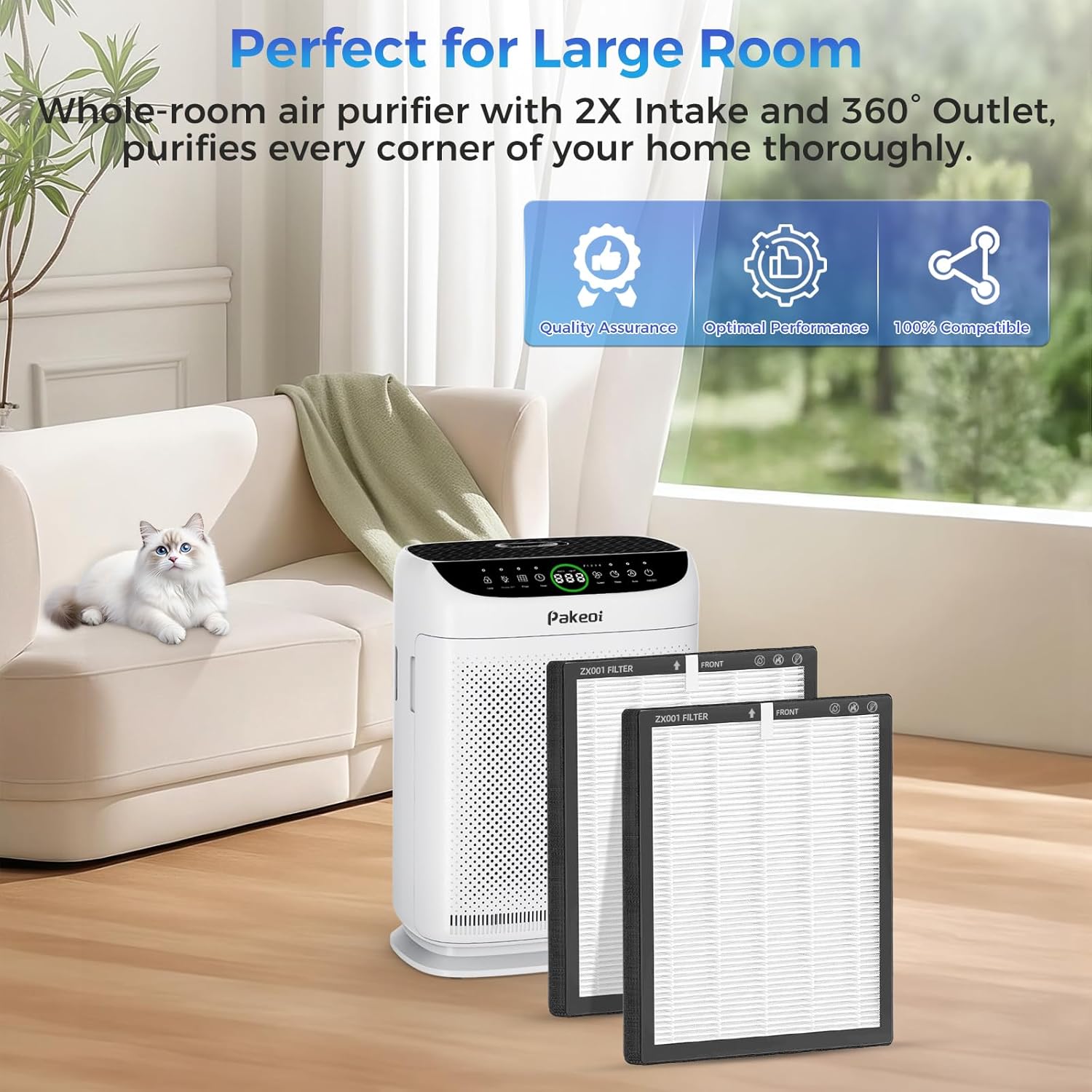 ZX001 Air Purifier with Original Air Purifier Replacement Filter 2 Pack,Air Purifiers for Home Large Room,Pet Air Cleaner With Remote Contorl