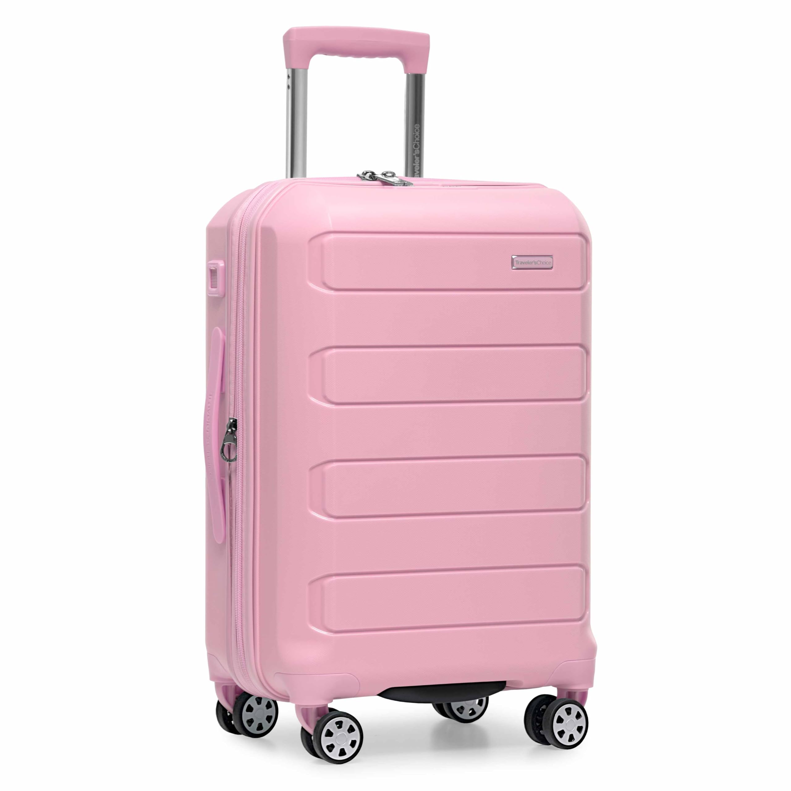 Travelers Choice Pagosa Hardshell Expandable Luggage with Spinner Wheels Pink 22-Inch Carry-on