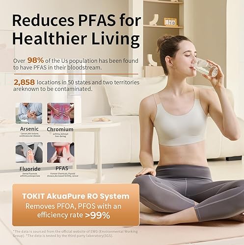 Miniatura 2 de TOKIT Filtro de agua de ósmosis inversa para encimera, sistema de filtro de agua T1 SE con filtración RO, NSFANSI 58, 31 puro a drenaje, jarras de