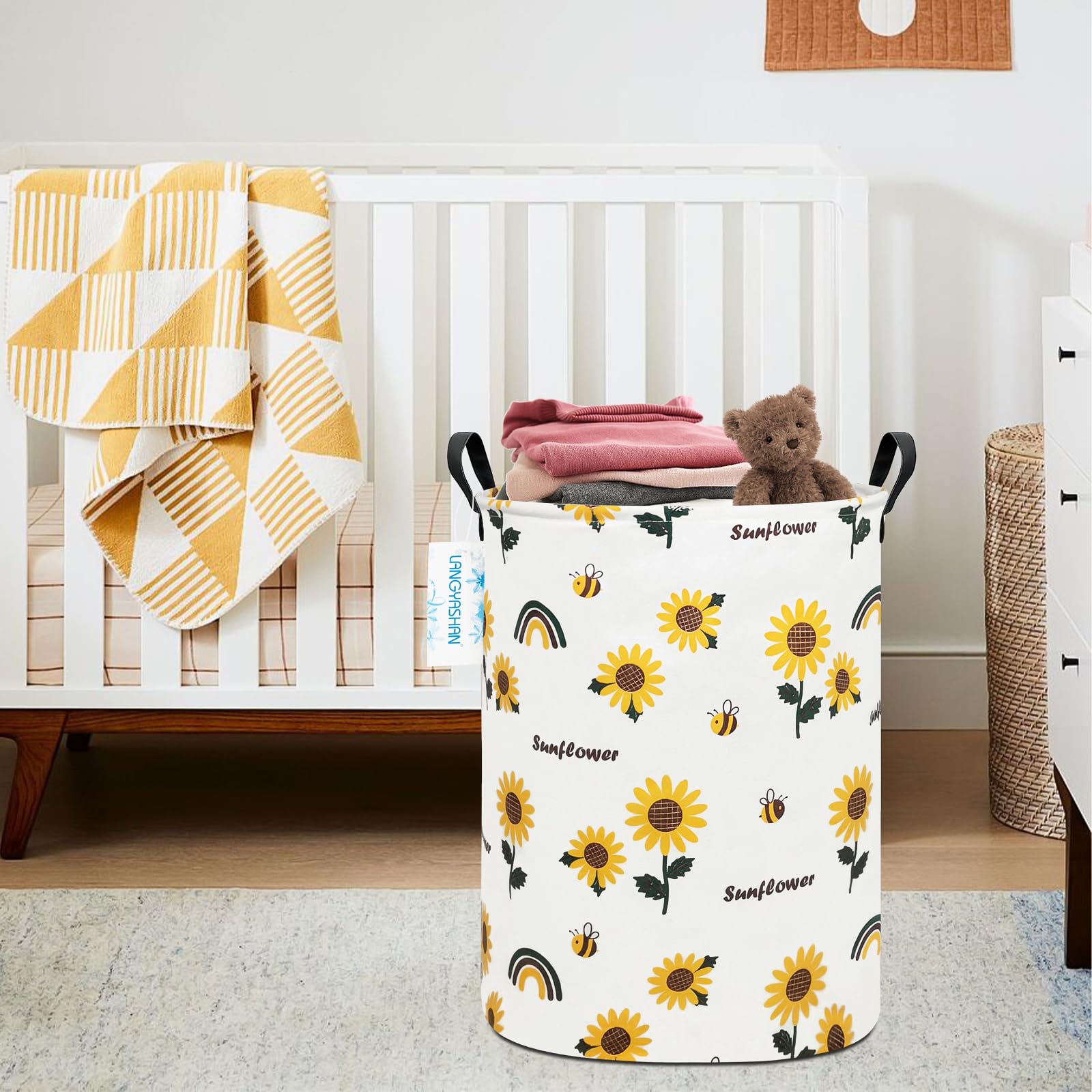 Aufbewahrungskorb, Segeltuchstoff, zusammenklappbar, für Wäschekorb, Spielzeugkörbe, Geschenkkörbe, Schlafzimmer, Kleidung, Babyzimmer (Sonnenblume) | Wasserdichter Aufbewahrungskorb für Kinder, Kleiderkörbe für Kinder, Kinderzimmer, Schlafzimmer, Badezim
