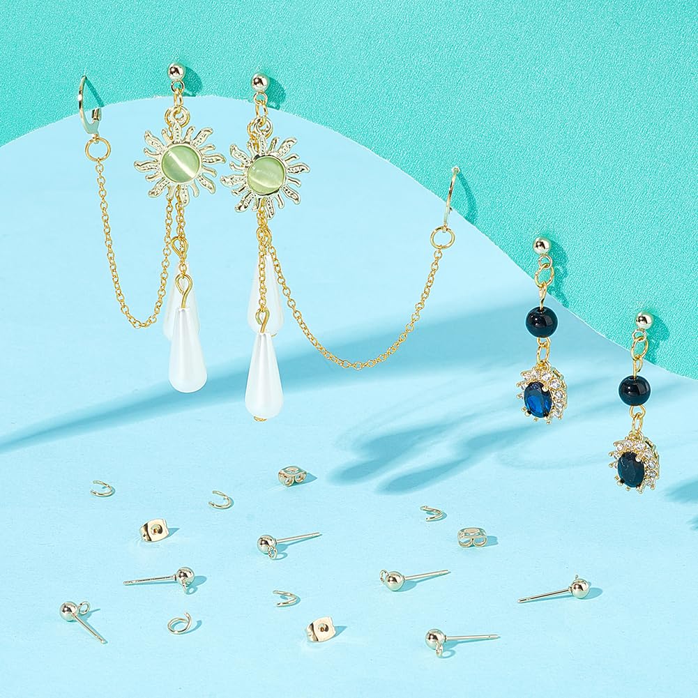 Set 100 Borchie Per Orecchini In Acciaio Inox - Sfere Dorate Con Anelli E Dadi - Foto 2