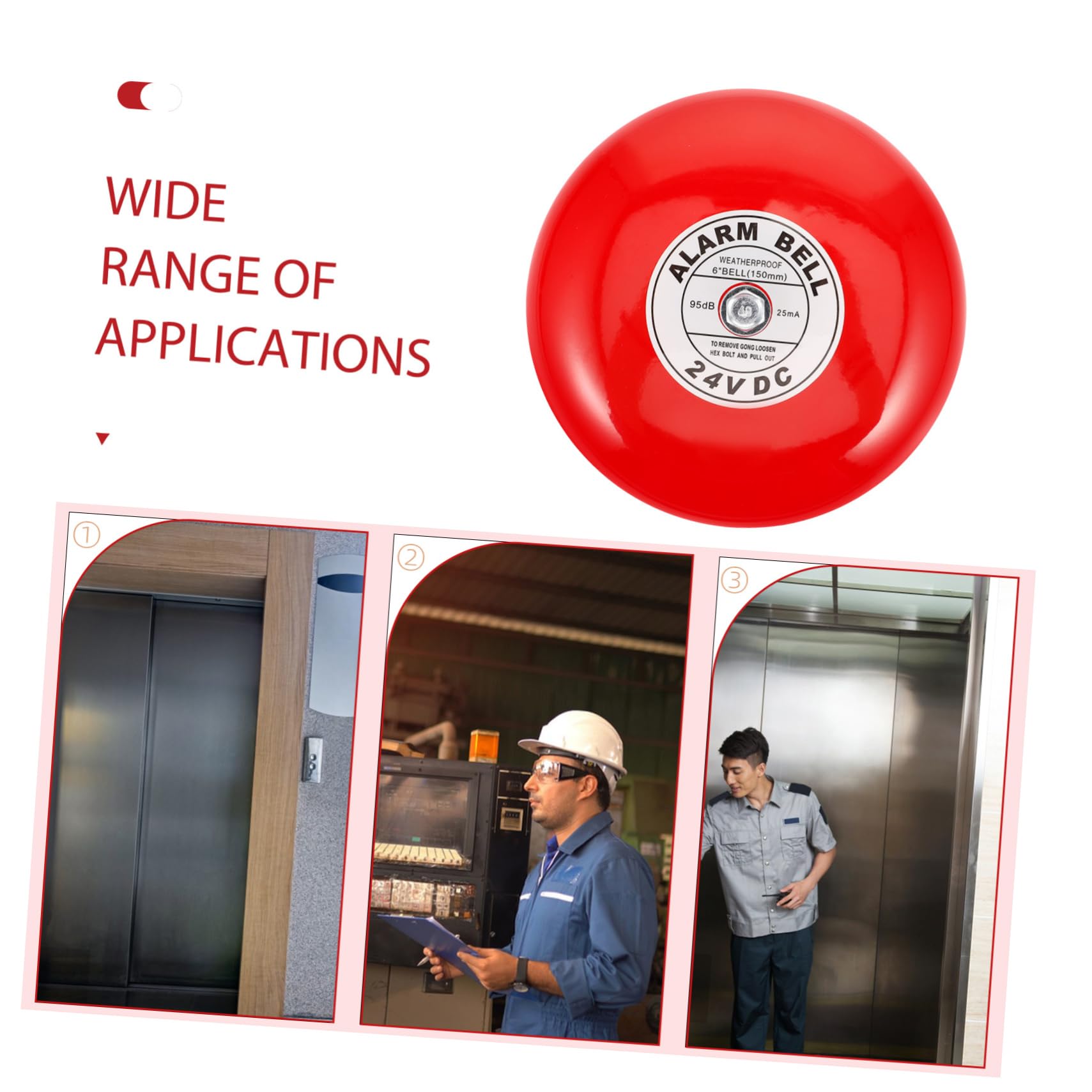 Alarma de Incendio Eléctrica de 24 V para Uso Industrial Timbre de Alarma en Hierro Rojo y Fácil Instalación para Elevadores y Seguridad