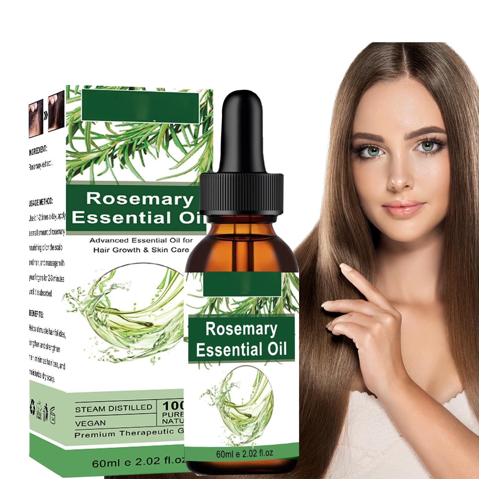 Aceite Esencial Romero Cabello 60ml, Rosemary Oil for Hair Growth, Aceite de Romero para el Cabello, Estimula el crecimiento del cabello, Nutre el cuero cabelludo para Mujeres, Hombre