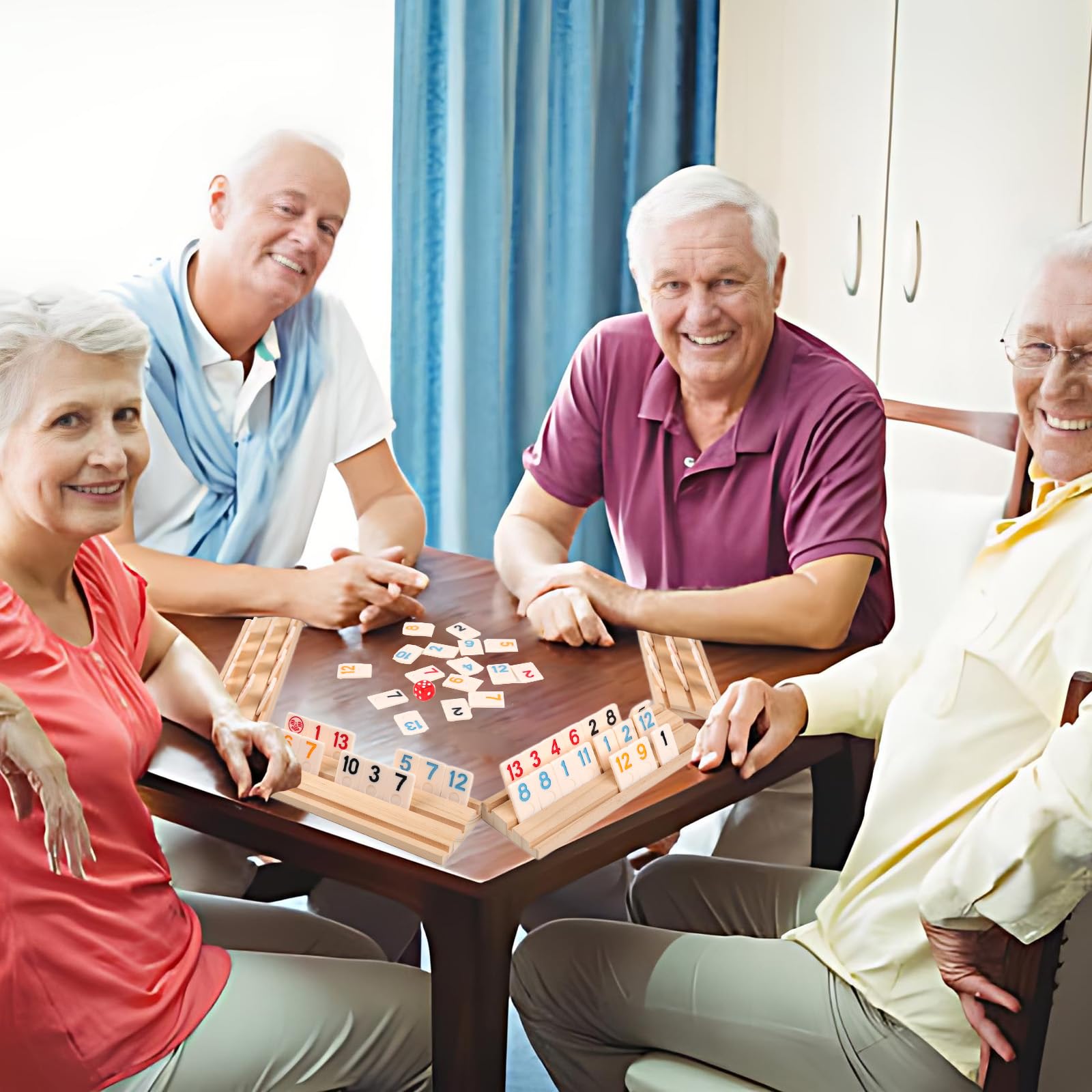 Rummy Cube Gioco per 6 giocatori con custodia da viaggio portatile, 162 piastrelle in melamina e 6 supporti in legno, classico gioco da tavolo strategico per famiglie per adulti e bambini