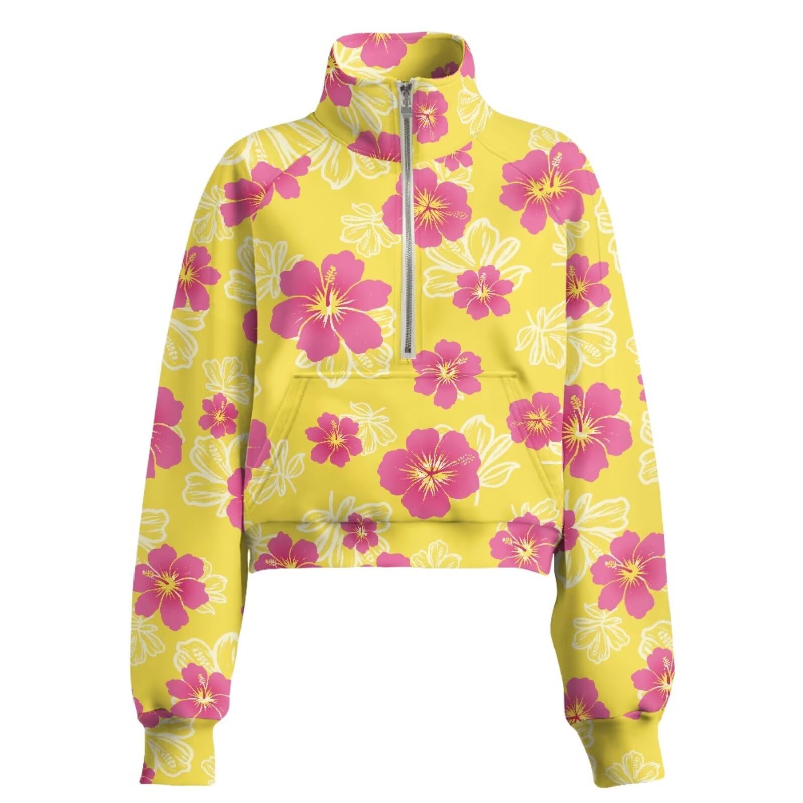 Poceacles Sweter z zamkiem błyskawicznym dla kobiet przycięta bluza z kieszenią na kciuk długi rękaw krótki top do biura
