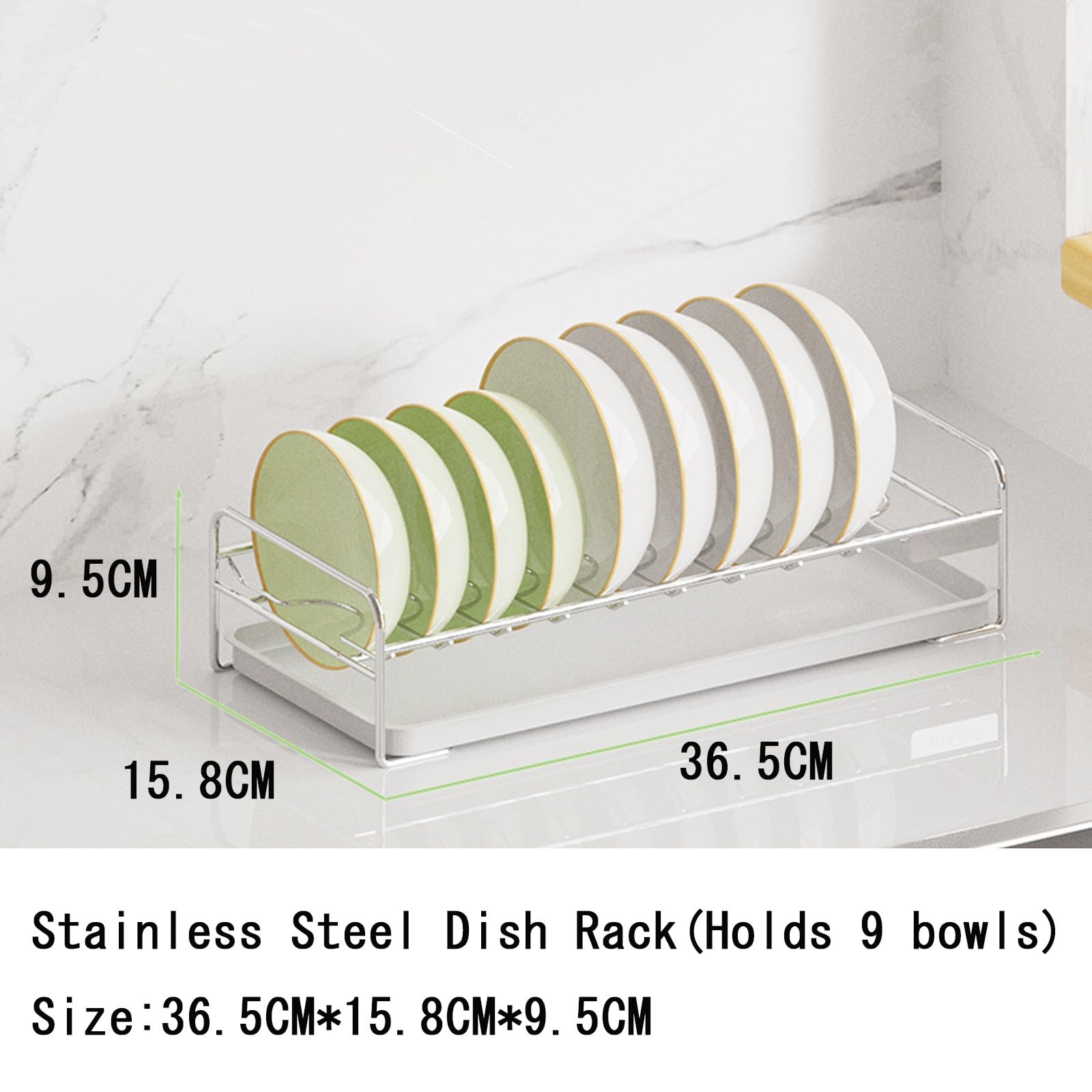Geschirrhalter für die Küche, Einlagiges Abtropfgestell aus silbernem Edelstahl mit Teller, Schüsselablagen und ausziehbarem Tablett(Bowl Racks)