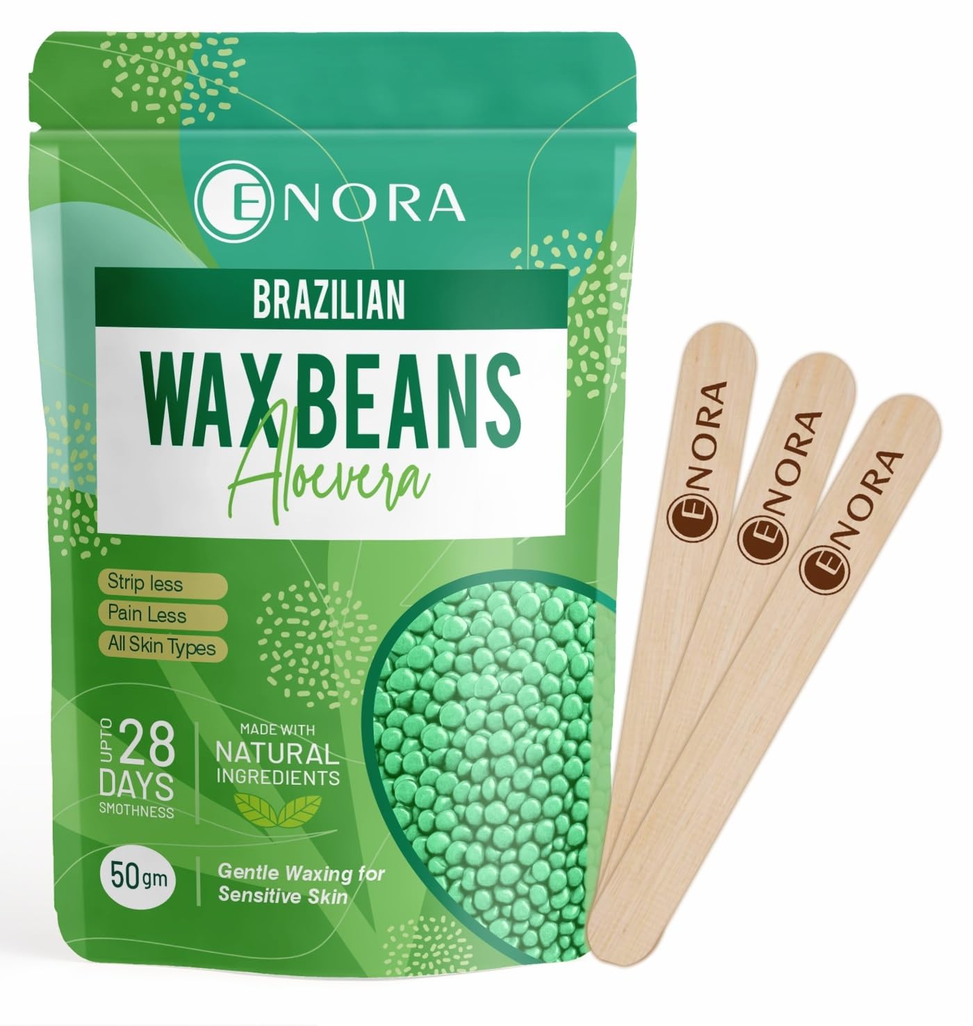 ENORA Brazilian Stripless Wax Beans for Women (50g) | With Wooden Spatula | Natural | For Face, Chin, Hairline, Bikini Area & Full Body Hair Removal (50 Gram, Aloevera)-image-34