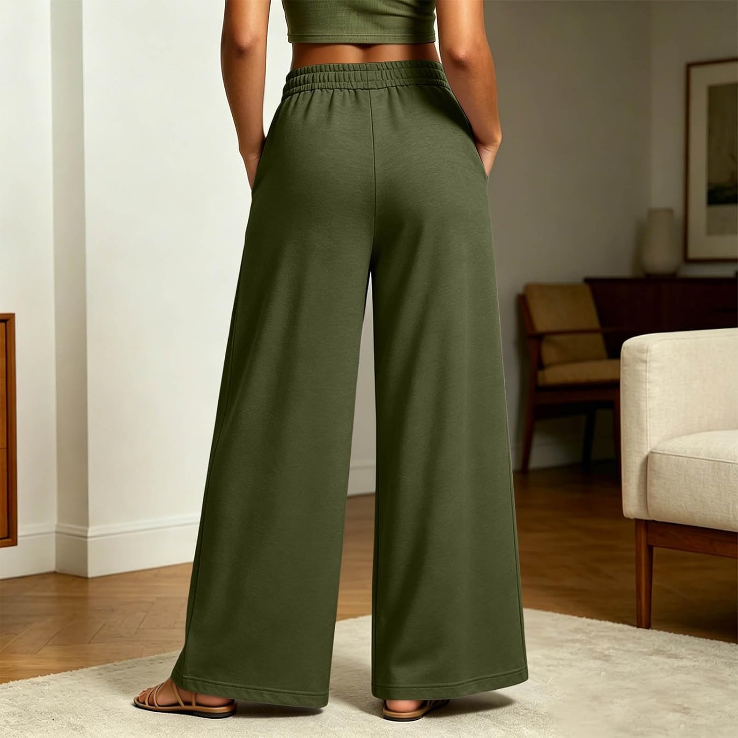 Wide Leg Sweatpants Women Casual Lounge Pants High Waist Baggy Joggers Pleated Loose Fit Trousers with Pockets