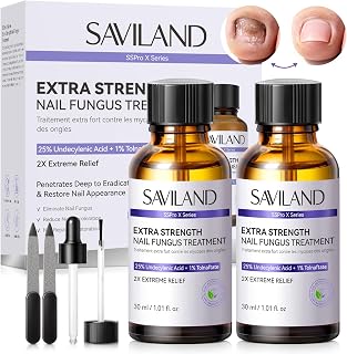 SAVILAND Toenail Fungus Treatment Extra Strength FSA-HSA: 1% Tolnaftate Nail Fungus Treatment 25% Undecylenic Acid 2X Extreme Nail Repair for Discolored Thick Yellow Damaged Nails 2 fl oz