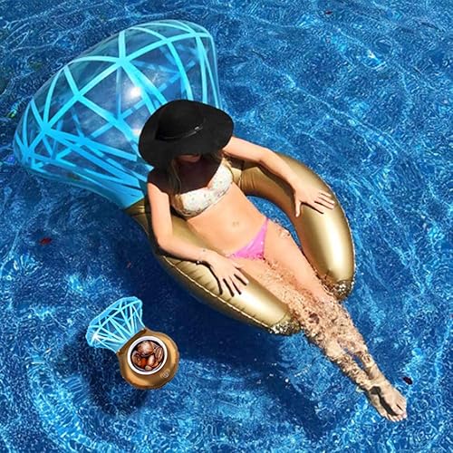 Miniatura 2 de Flotador inflable de diamante para piscina, anillo de compromiso para despedida de soltera, decoración de escenario flotante para natación (azul)