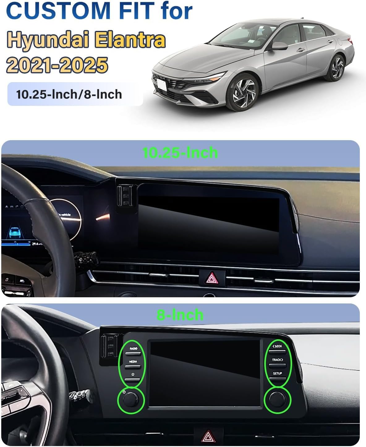 Phone Mount for Toyota Hyundai Elantra 2021-2024 2025 Accessories 10.25-Inch/8-Inch Screen Fixed Clip, Magnetic Car Phone Holder for MagSafe, Strong Magnets Fast Wireless Charger Cell Phone Base